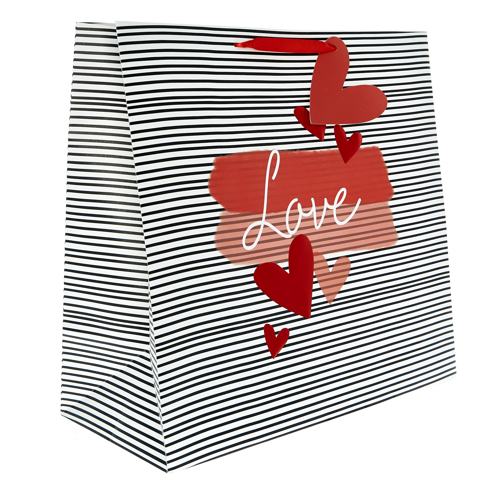 Extra Large Square Valentine's Day Gift Bag - Black & White Stripes 