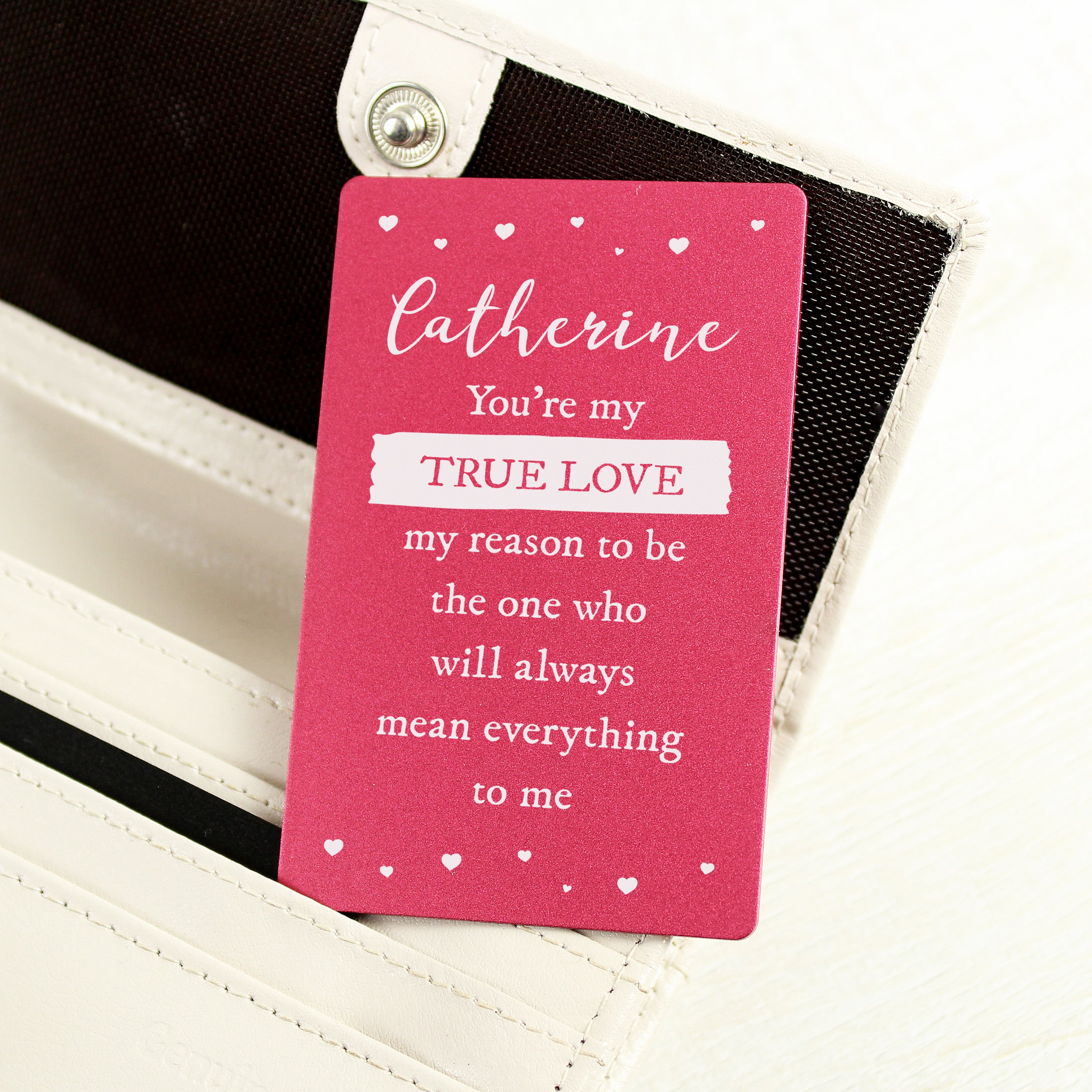 Personalised True Love Pink Metal Wallet Card