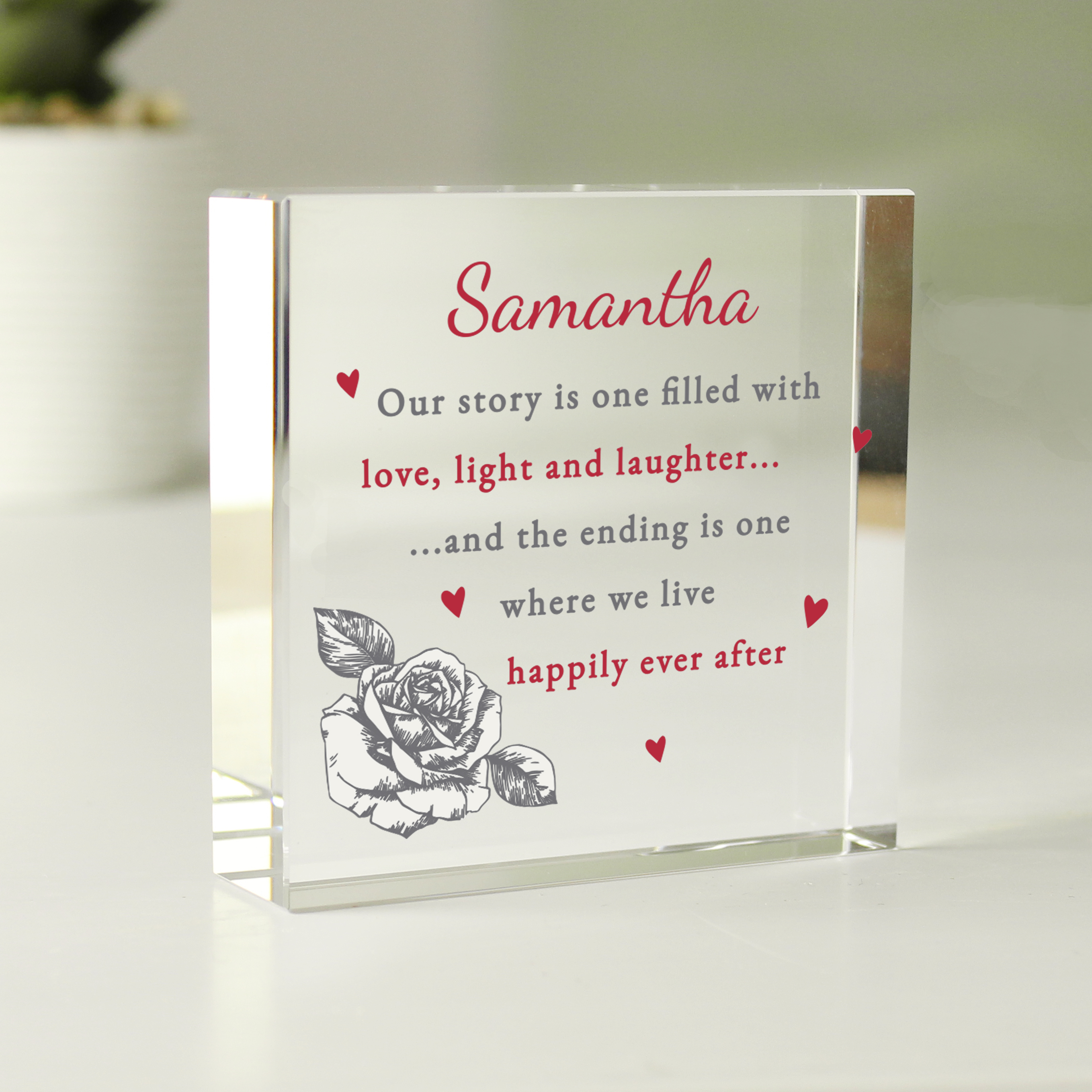 Personalised Rose Heart Glass Token