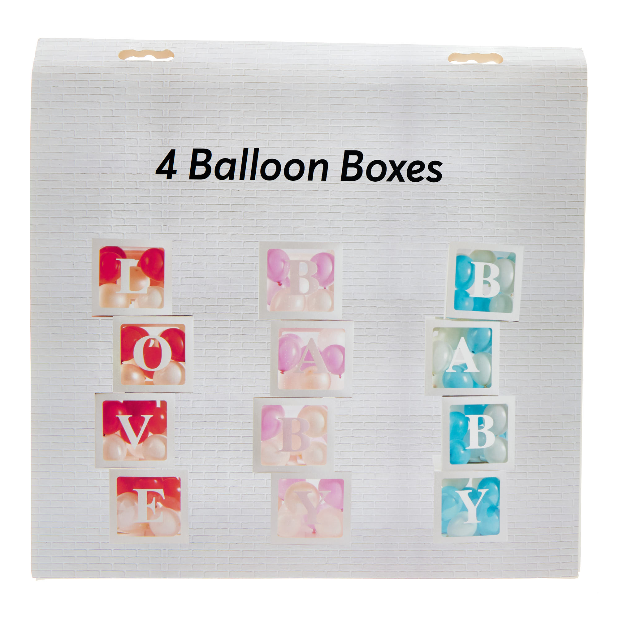 4 White Balloon Boxes With Adhesive 'Love' & Baby' Lettering