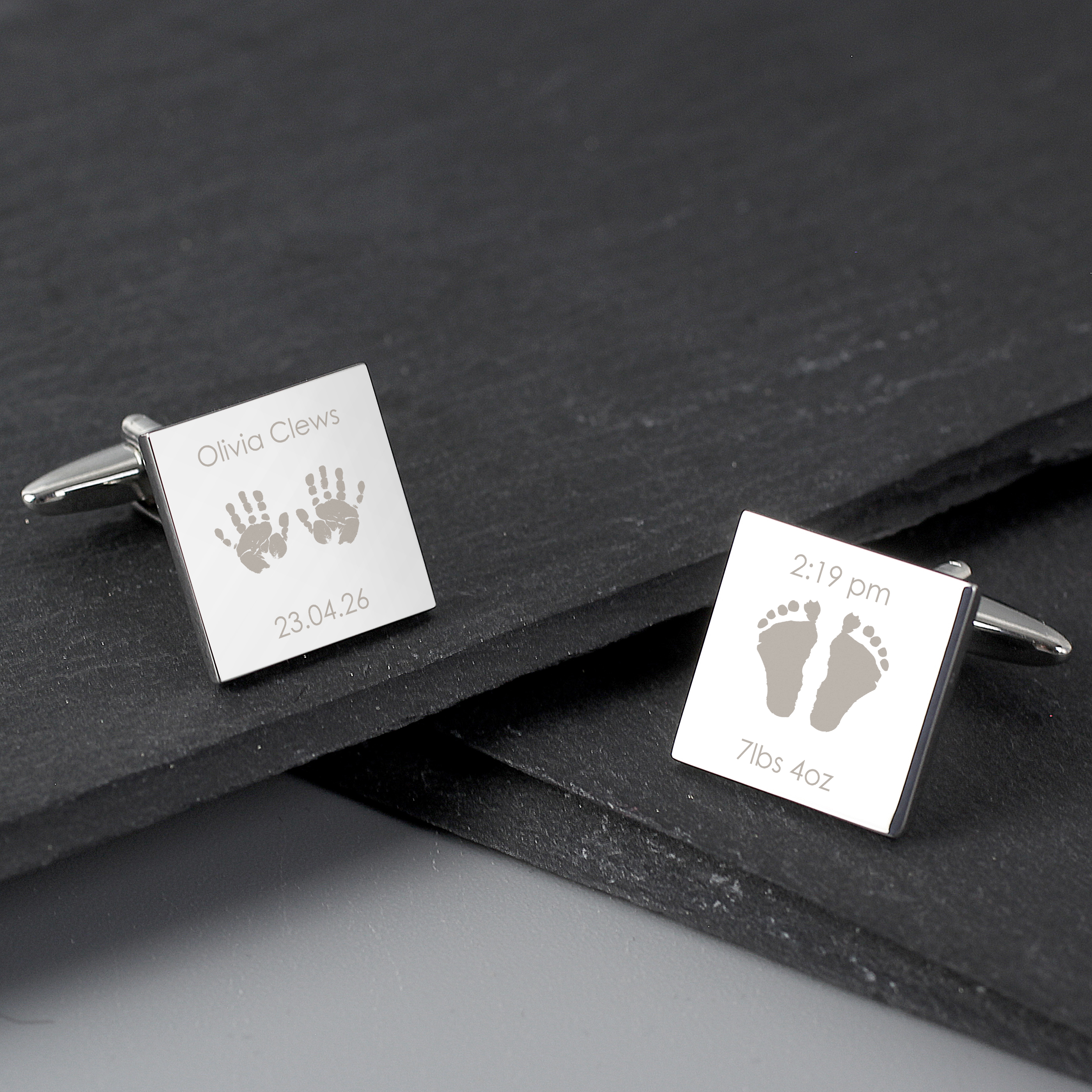 Personalised Hands & Feet New Baby Square Cufflinks
