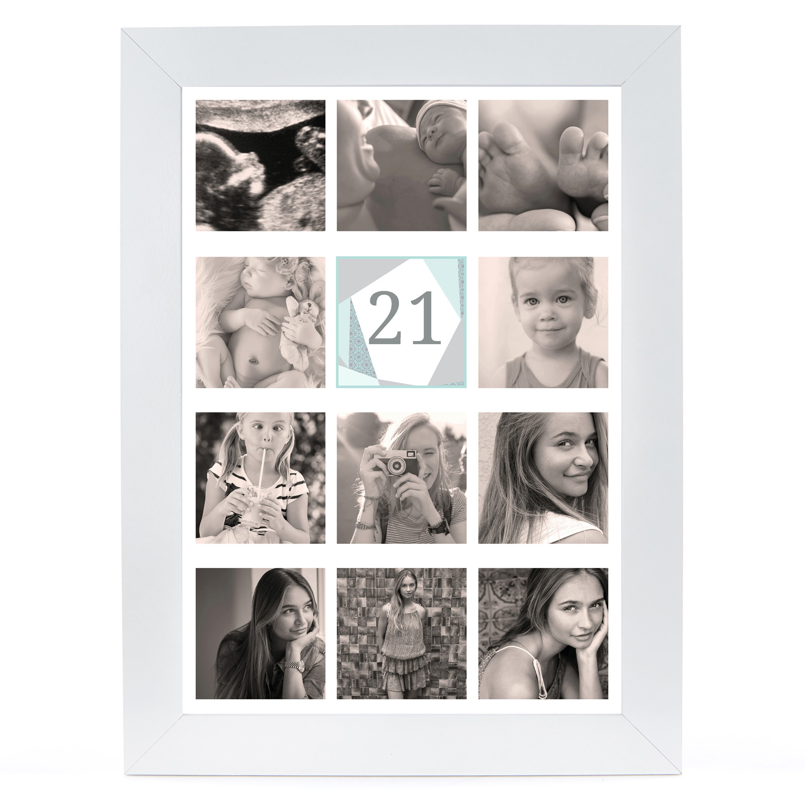 Personalised 21st Milestone Age Photo Print - Geometric Mint