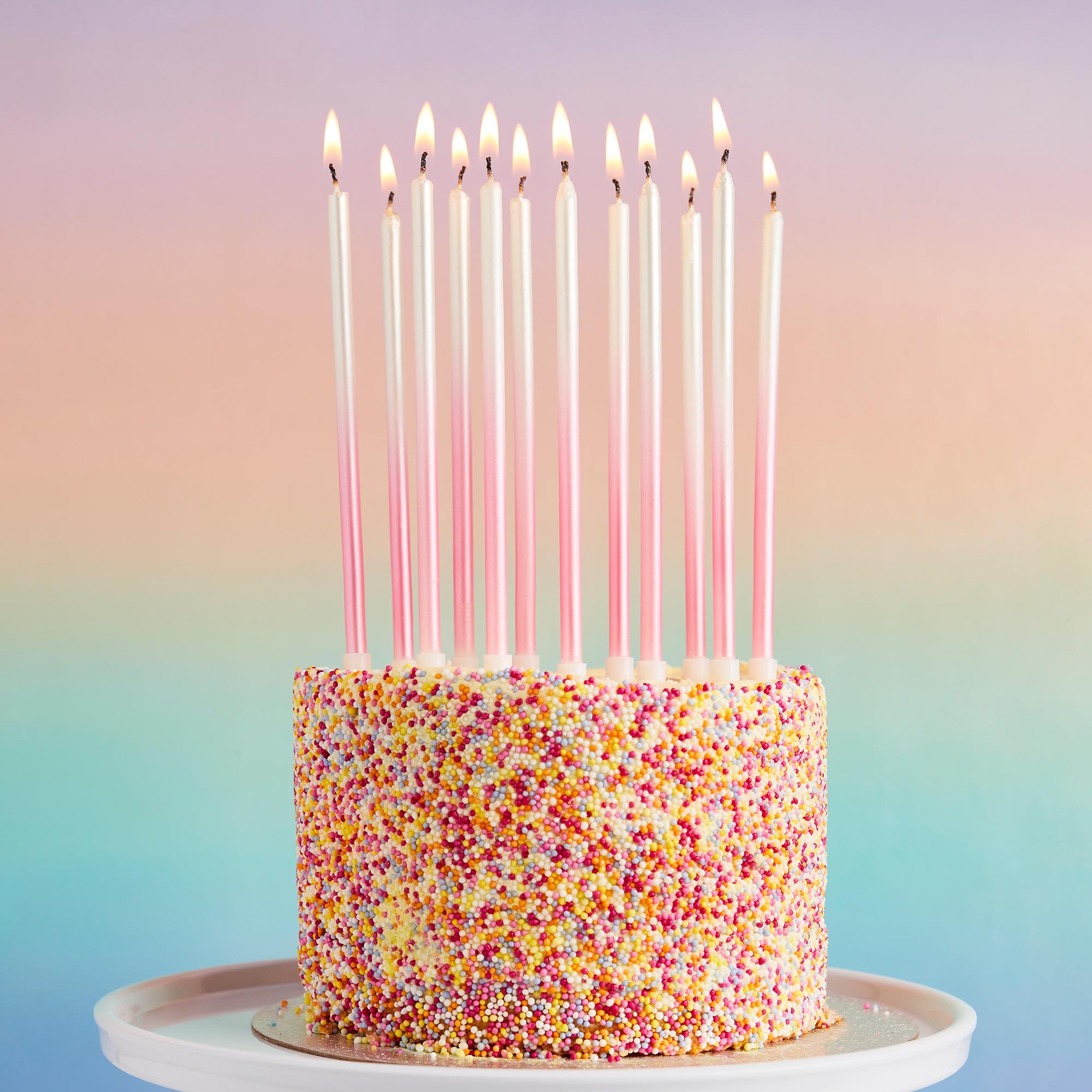 Pink Tall Ombre Skinny Cake Candles - Pack of 12