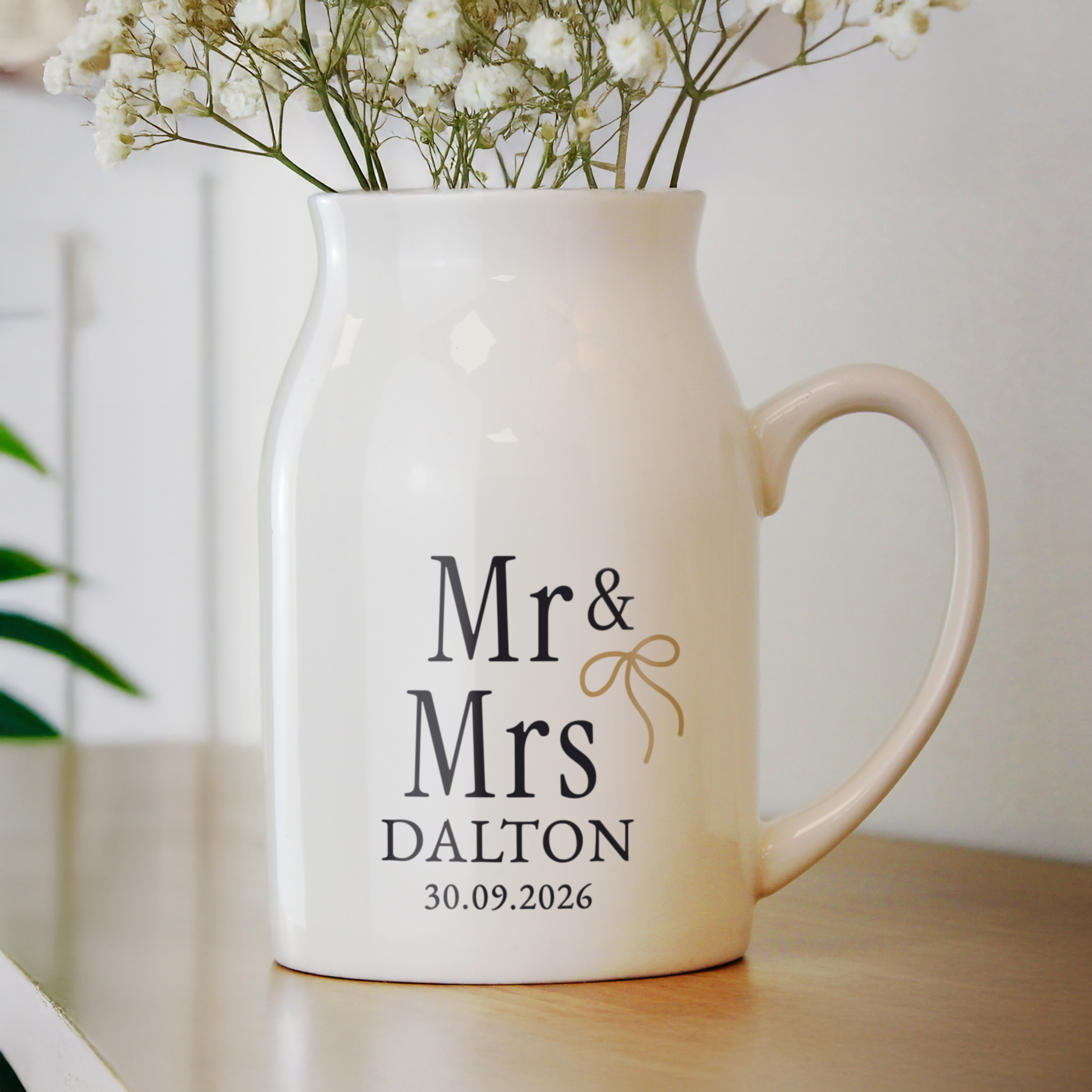 Personalised Black & Gold Couple's Jug Vase