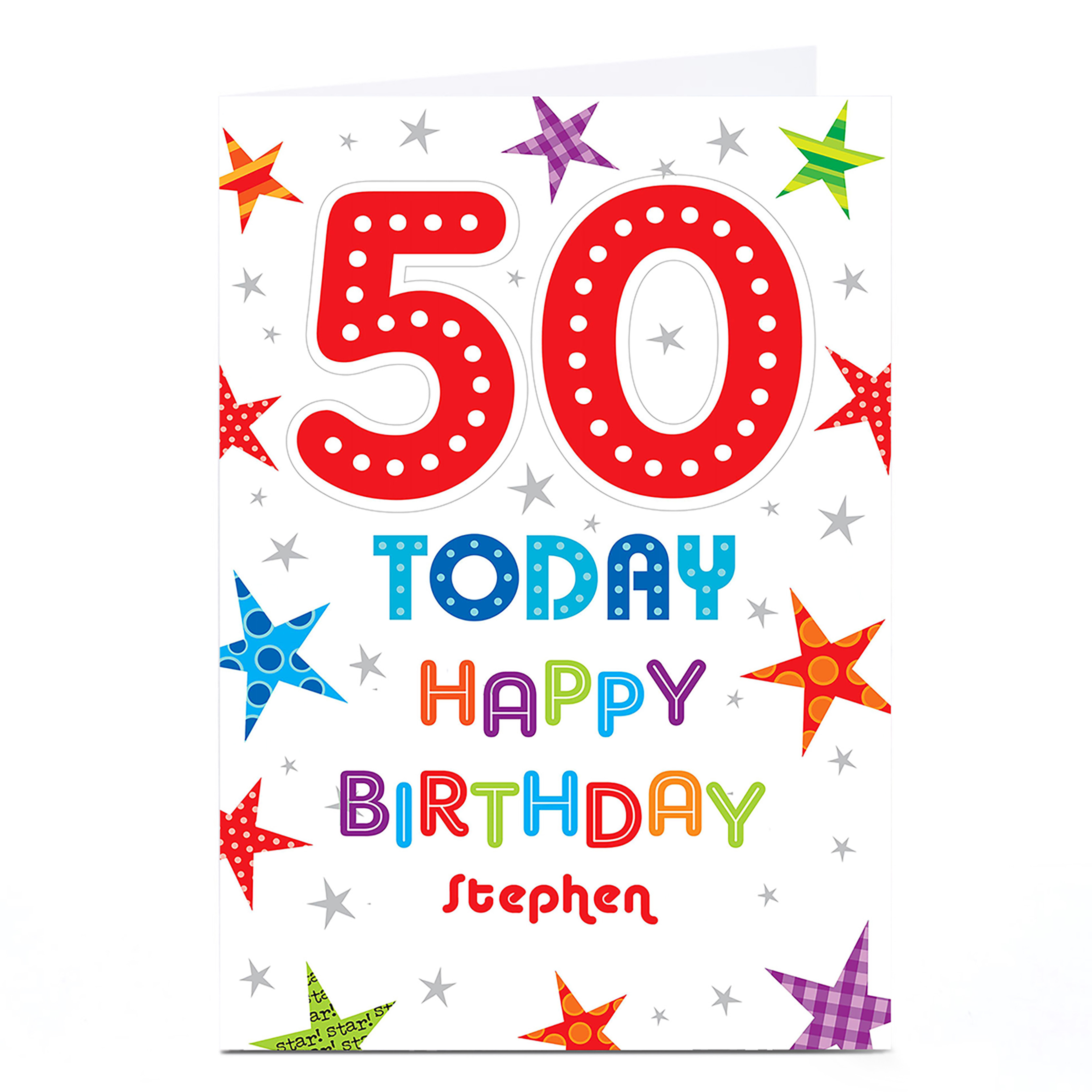 Personalised 50th Birthday Card - Colourful Stars