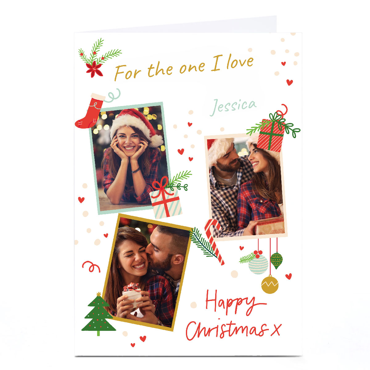 Photo Christmas Card - 3 Photos Happy Christmas Illustrations, One I Love