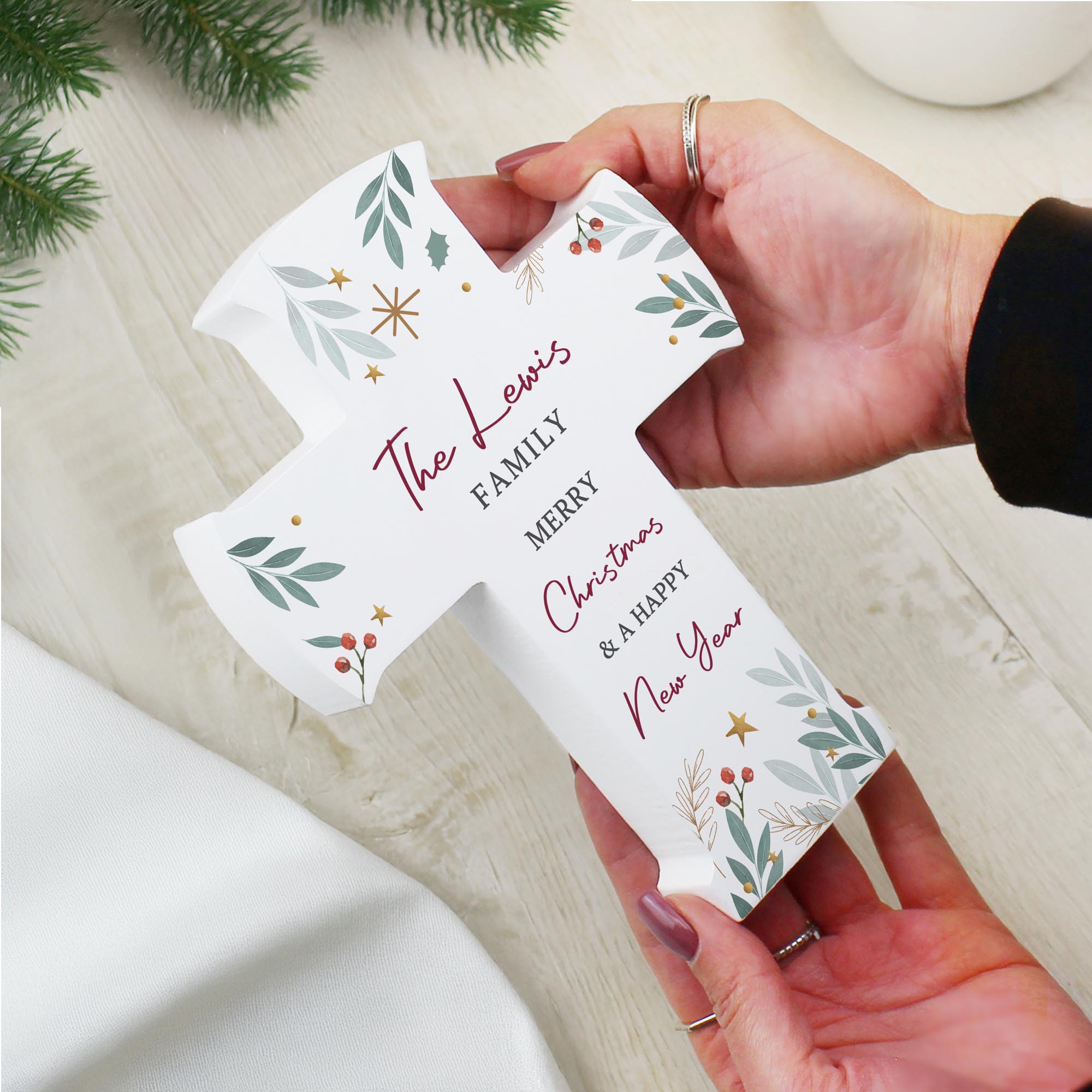 Personalised Christmas Wooden Cross Ornament