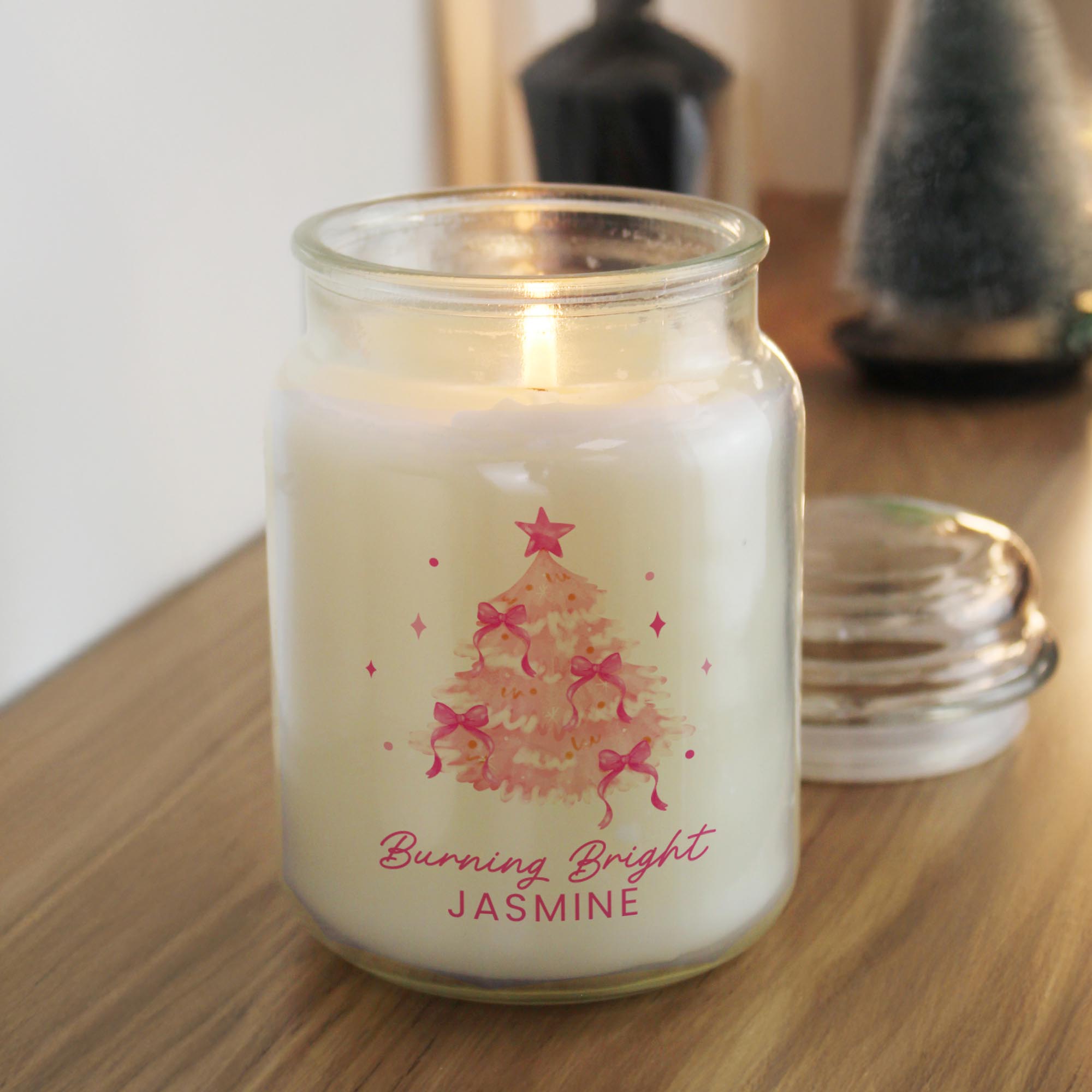 Personalised Pink Christmas Tree Large Candle Jar,  Personalised Pink Christmas Tree Large Candle Jar