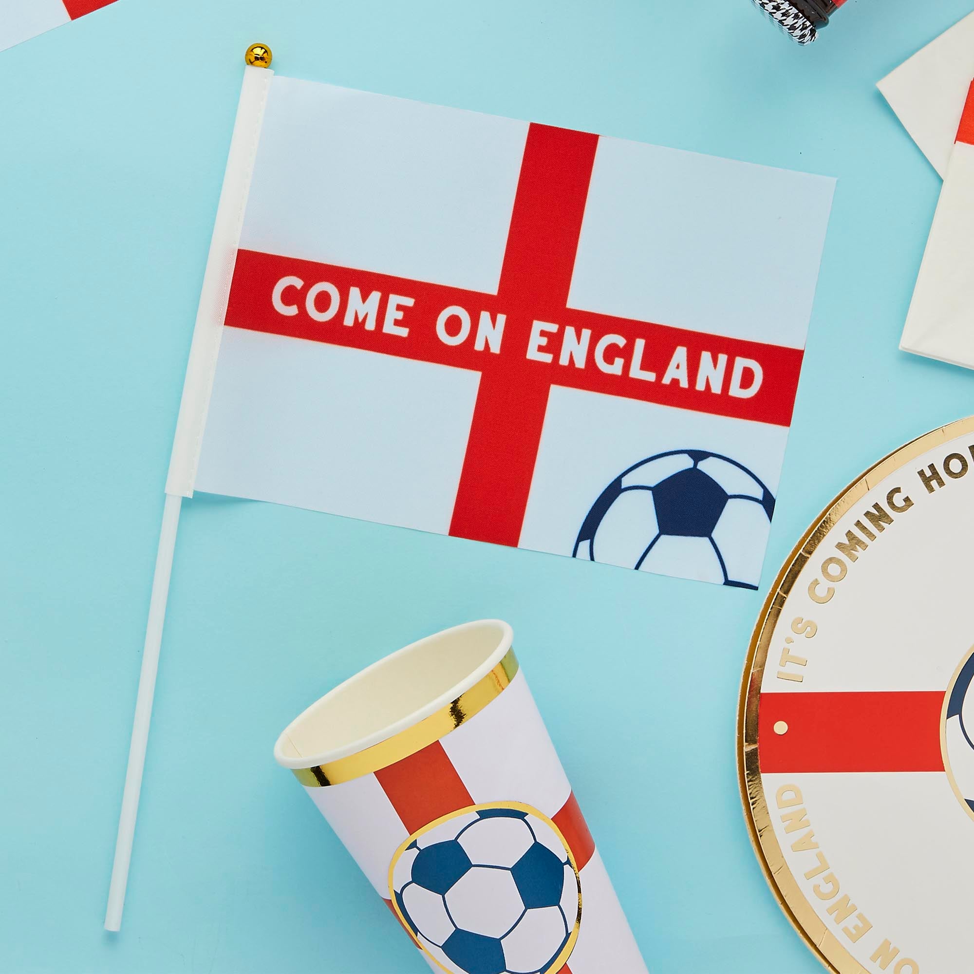Come On England Polyester Small Waving Flags - Pack of 6
