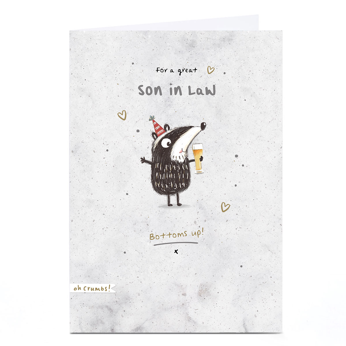 Personalised Birthday Card - Badger and Beer Bottoms Up, Son-in-Law