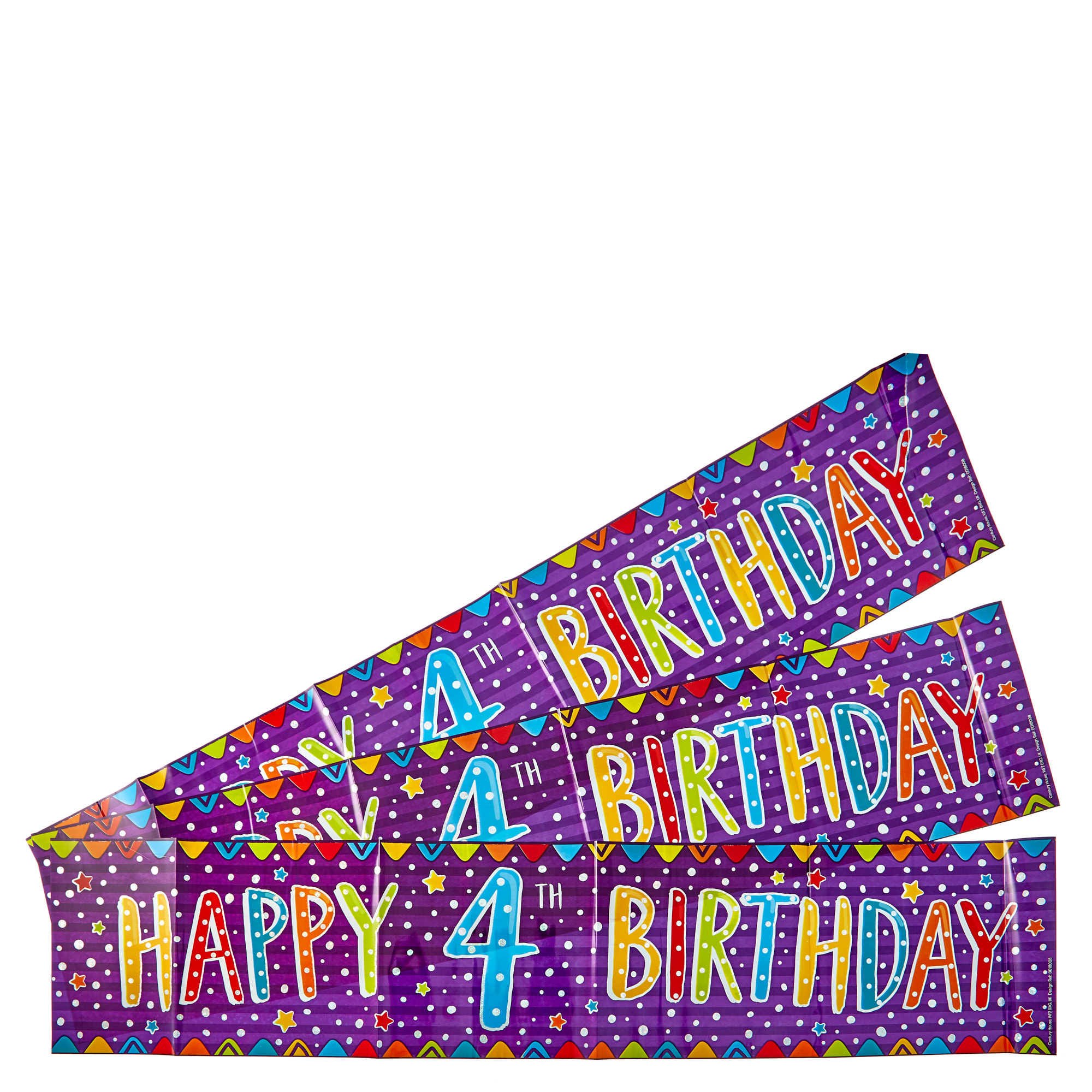 Holographic 4th Birthday Party Banners - Pack Of 3 