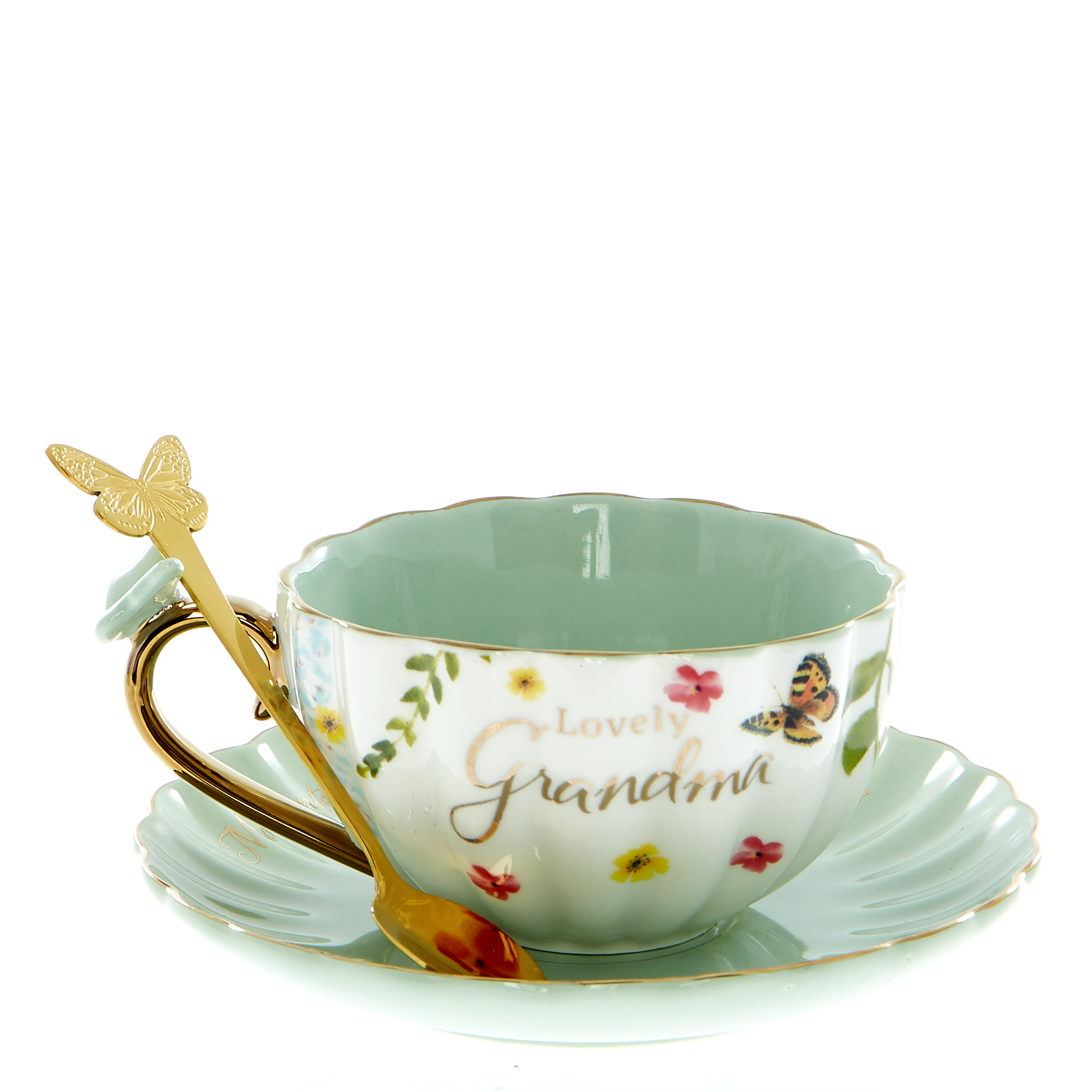 Lovely Grandma Teacup, Saucer & Spoon Set