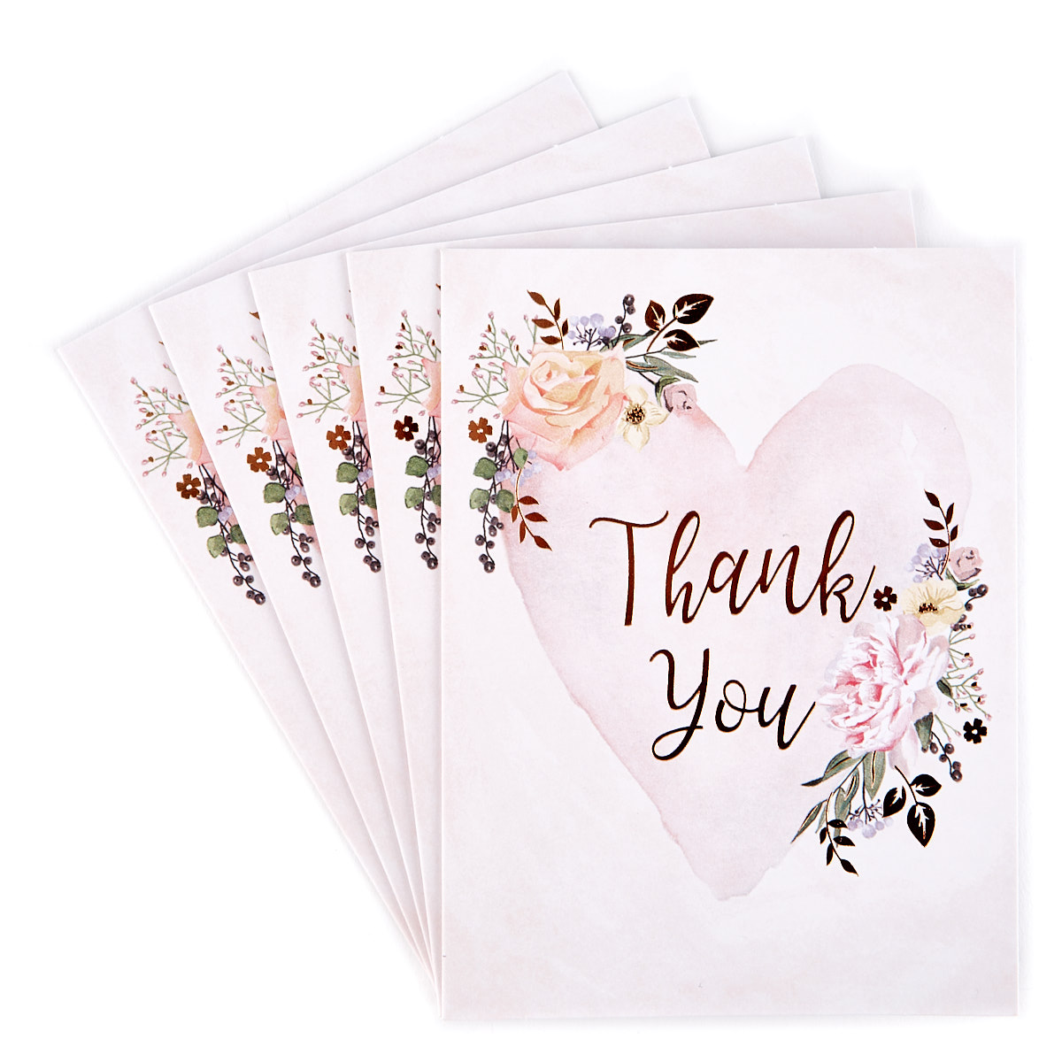 Heart & Flowers Thank You Cards - Pack of 12