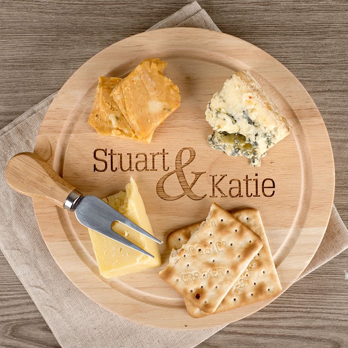 Personalised Engraved Wooden Cheeseboard Set - Couple's Names