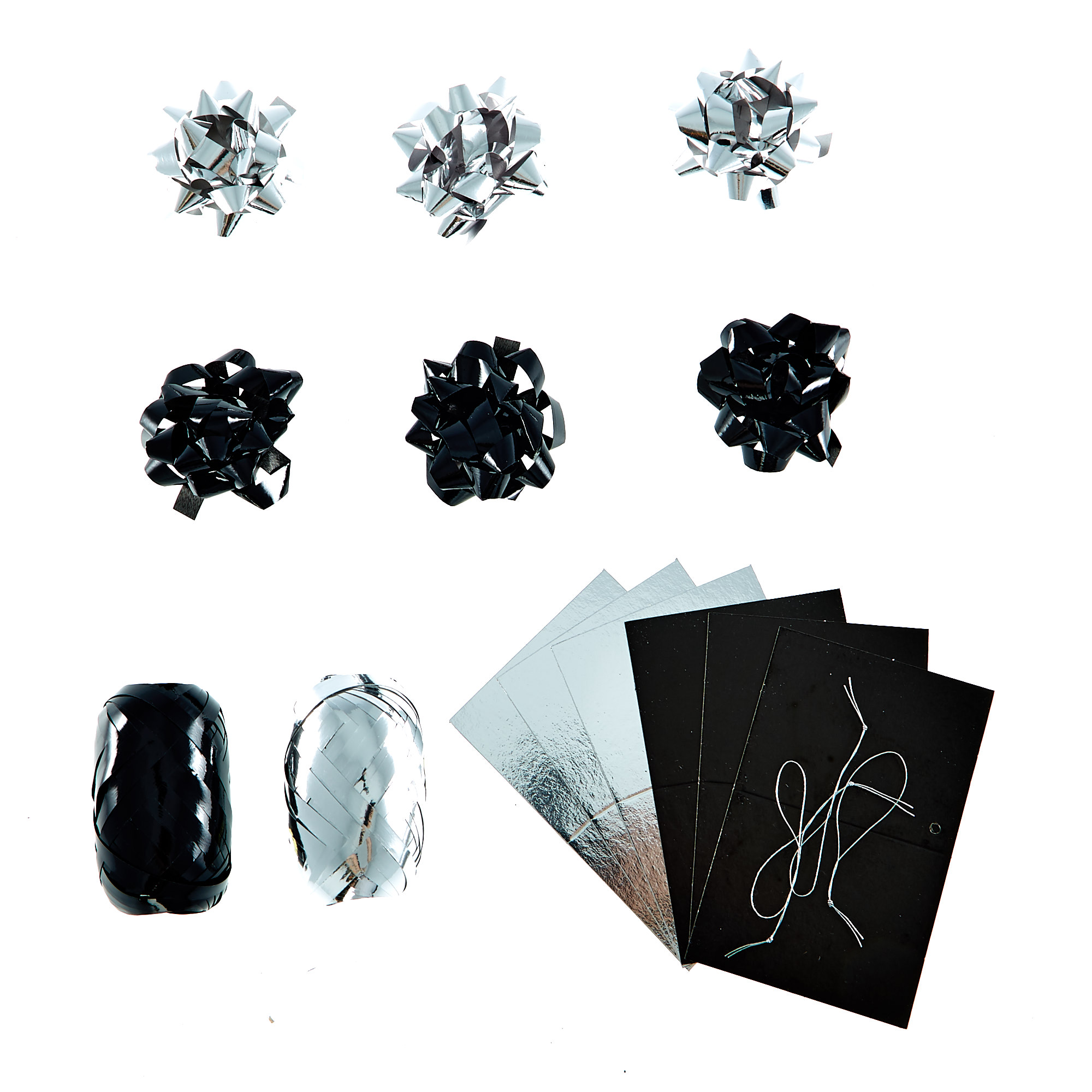 Black & Silver Gift Bow, Tag & Ribbon Set