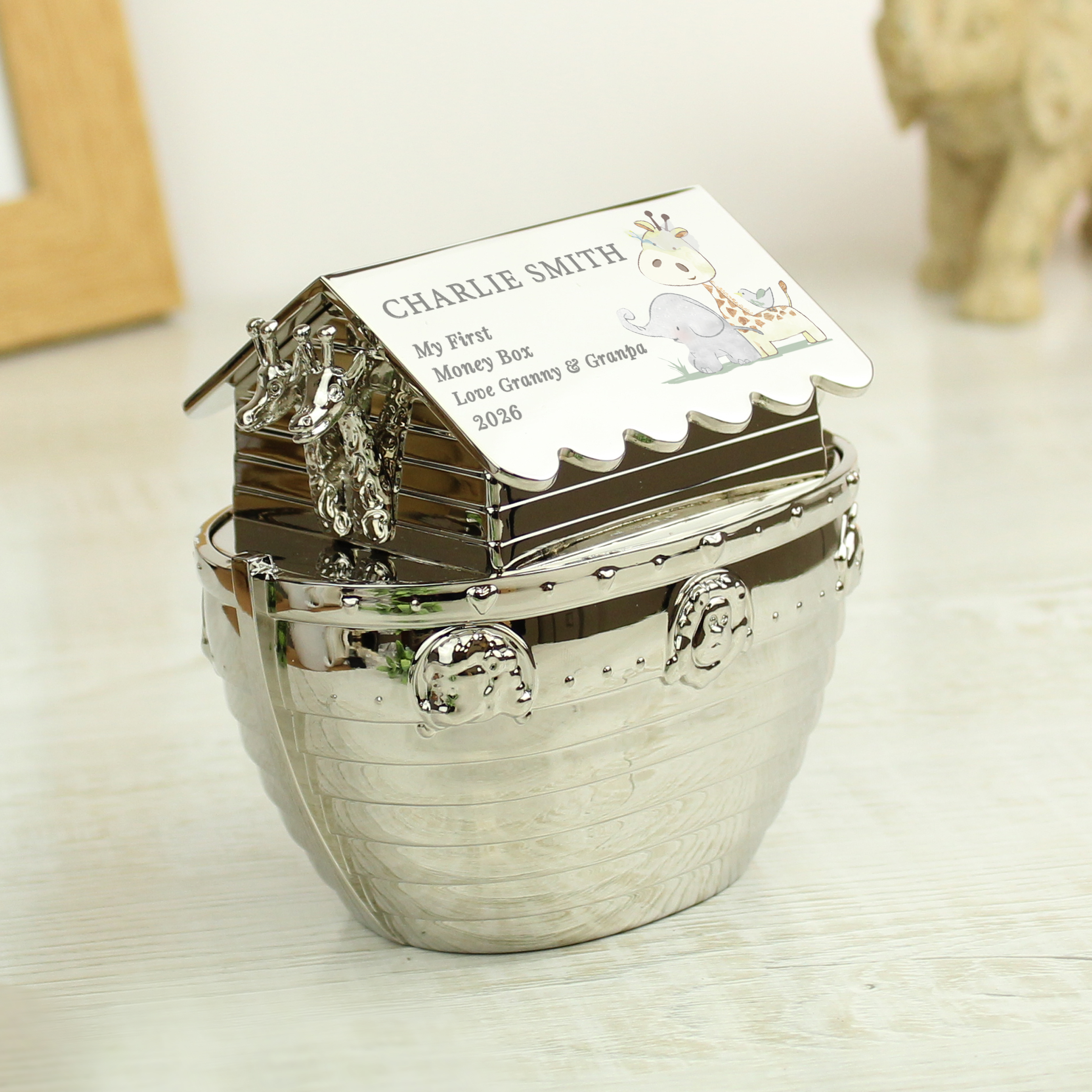 Personalised Hessian Friends Noah's Ark Money Box
