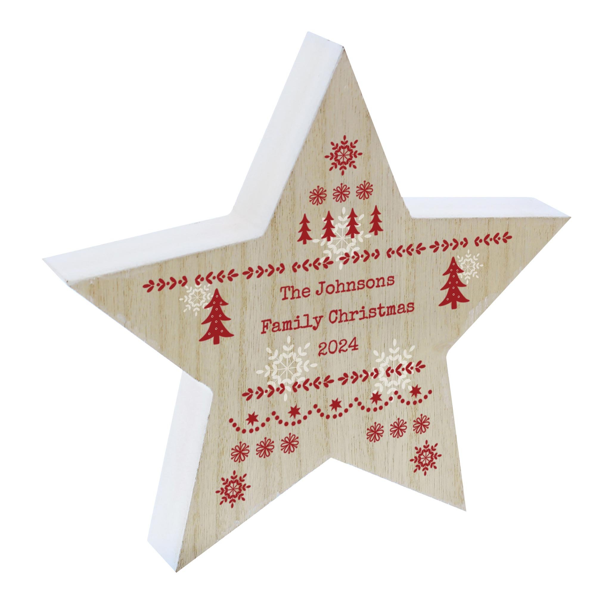 Image of Personalised Christmas Fair Isle Wooden Star Ornament | Christmas Gifts