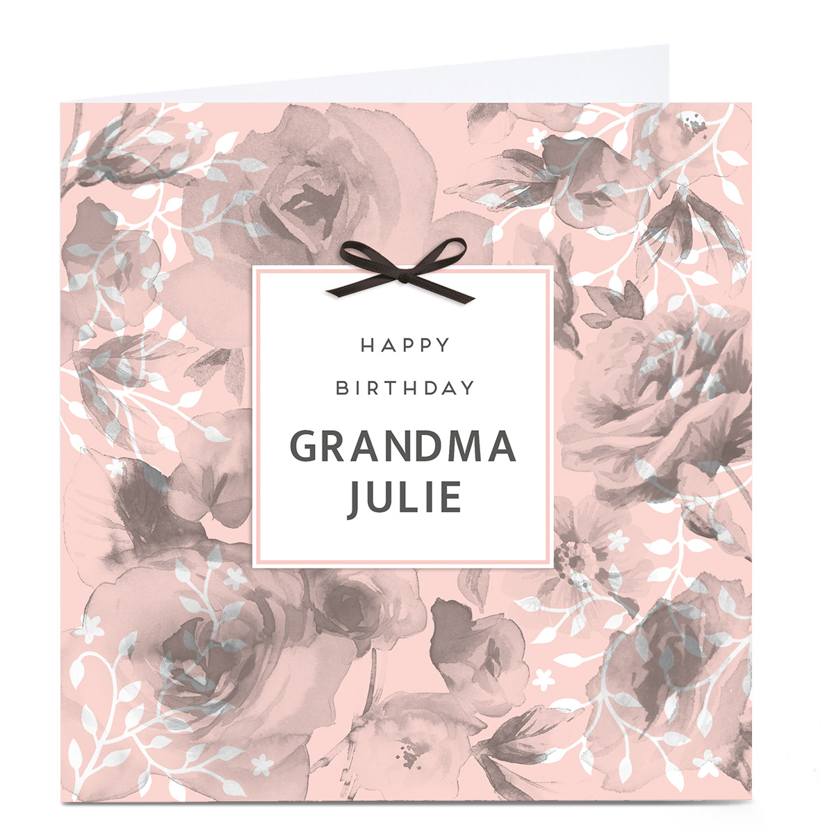 Personalised Birthday Card - Pink Roses and Bows, Grandma