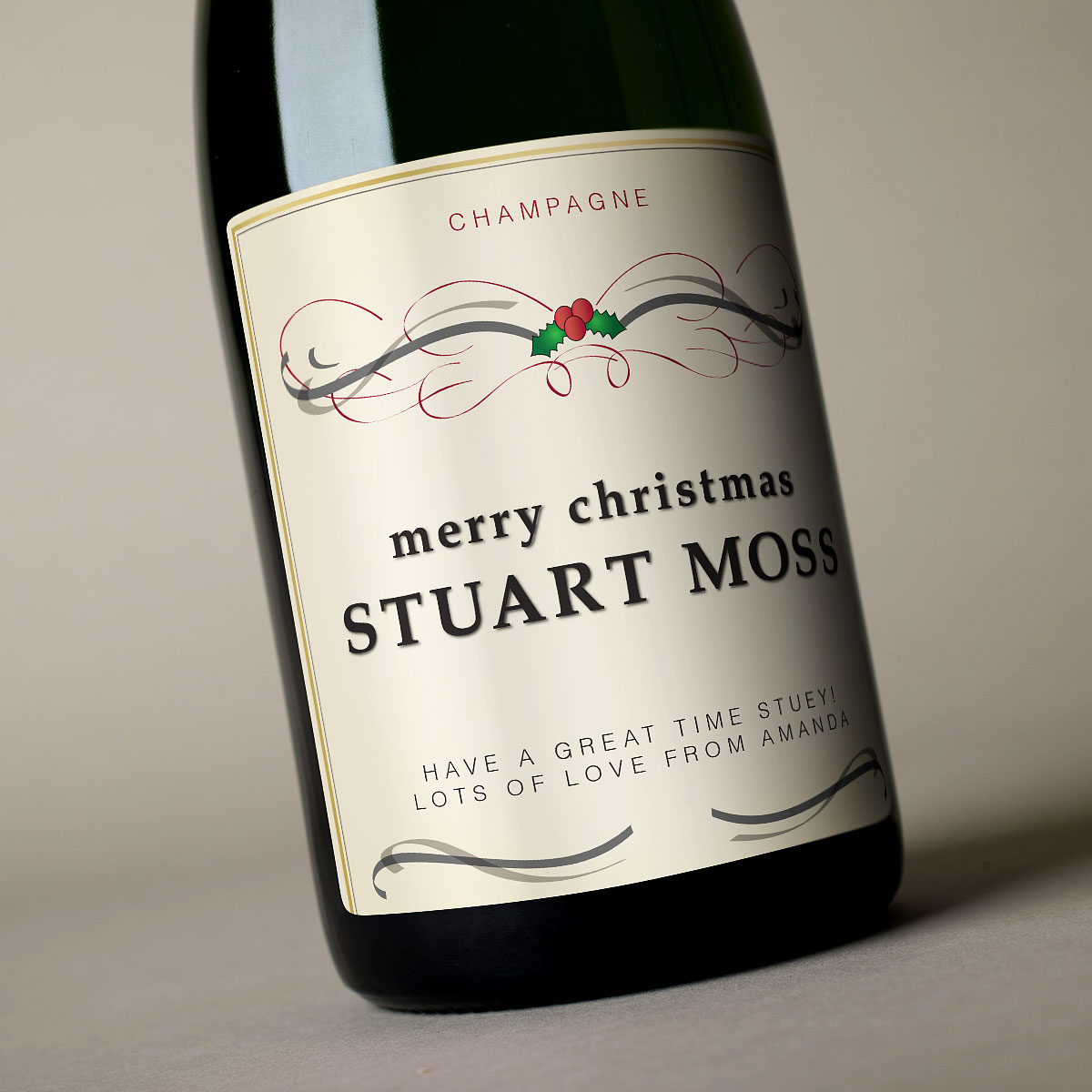 Luxury Personalised Champagne - Christmas Holly