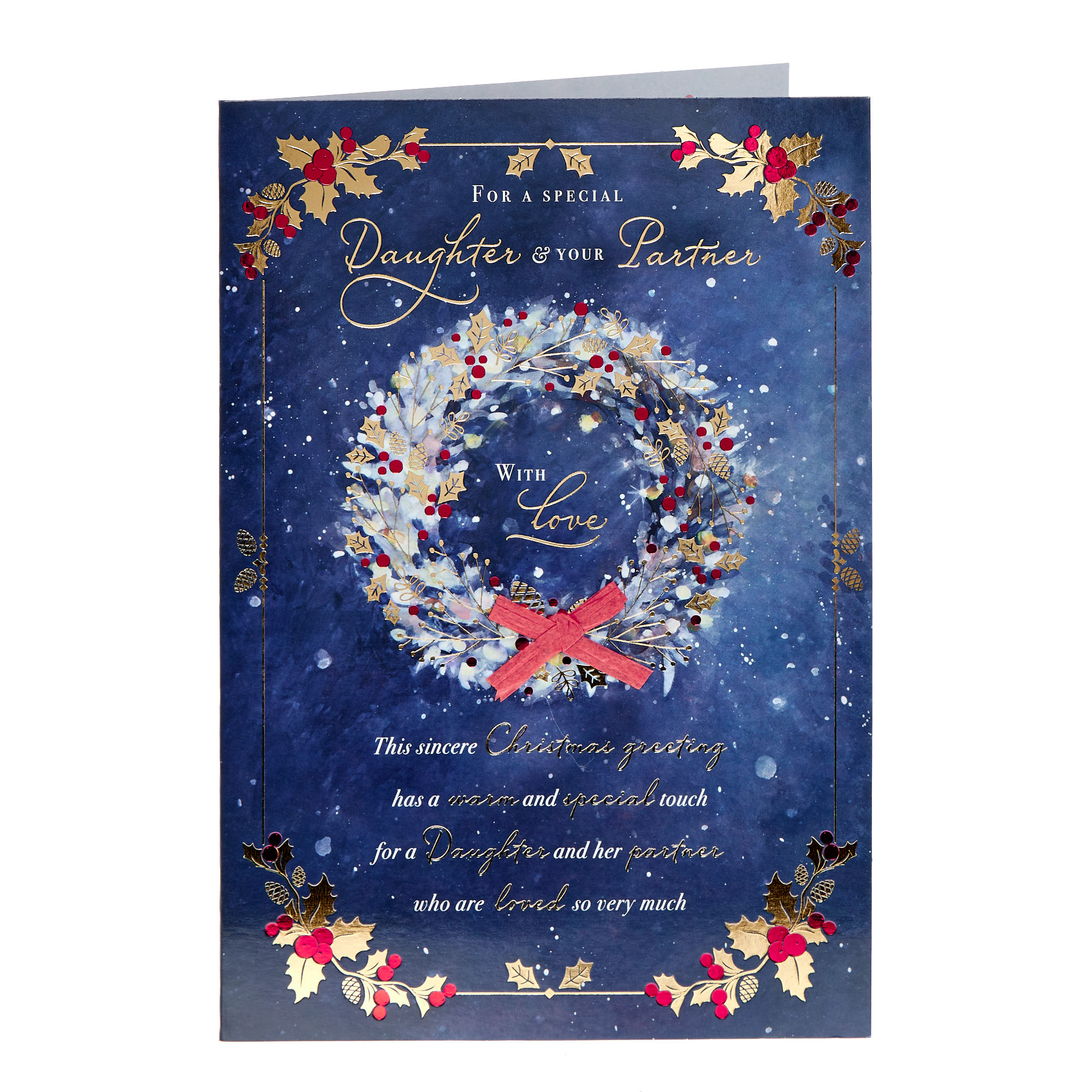 Daughter & Partner Trad Wreath Christmas Card