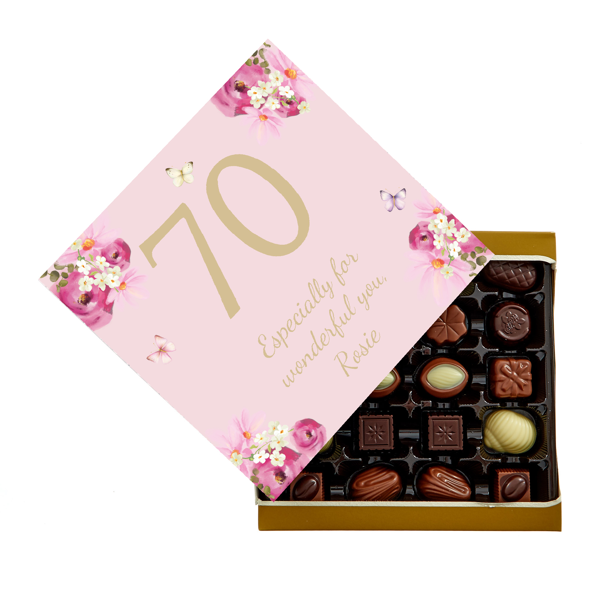 Personalised Belgian Chocolates - Pink Floral, Editable Age