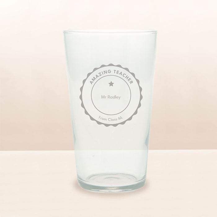 Personalised Engraved Pint Glass - Bold Teacher