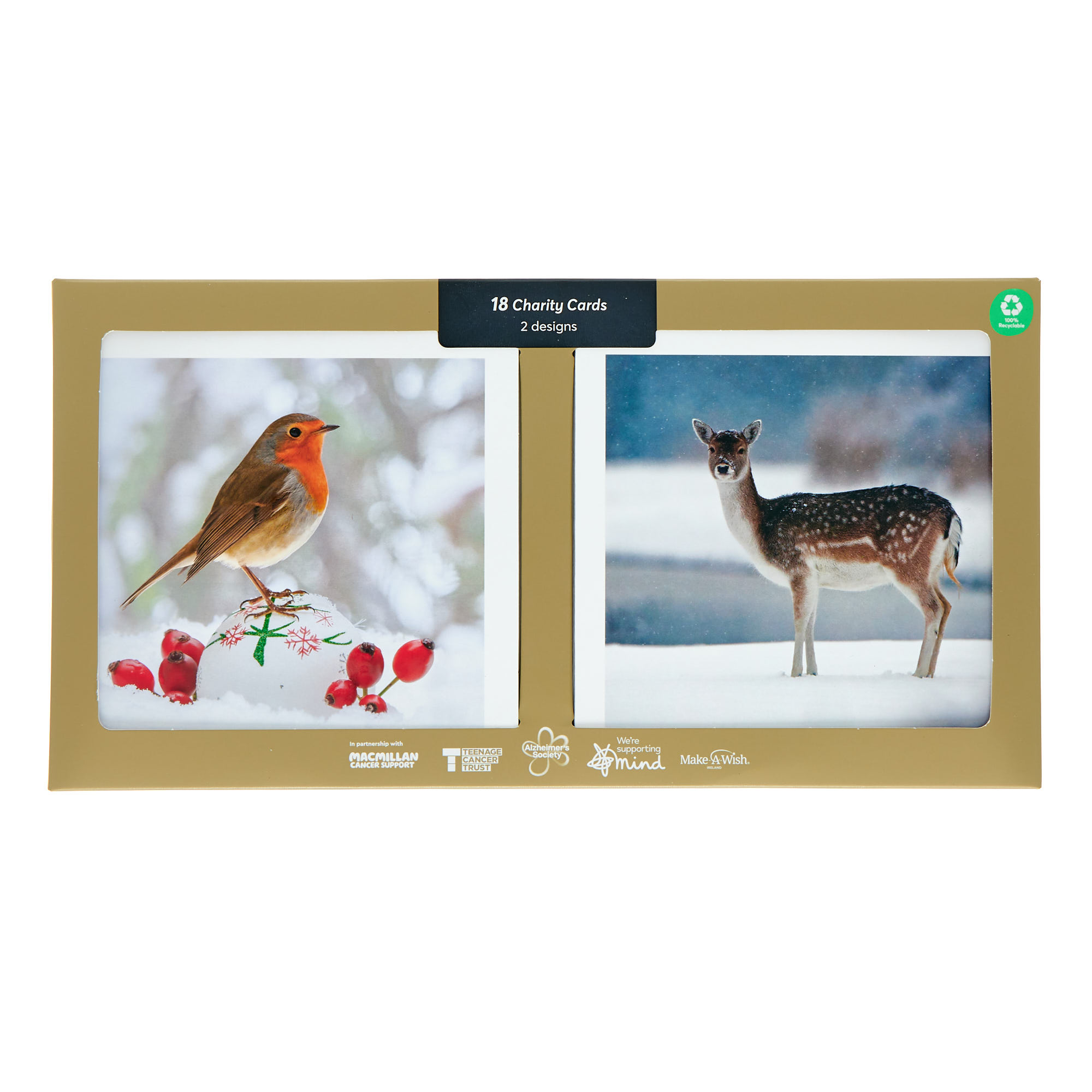 18 Charity Christmas Cards - Deer & Robin (2 Designs)
