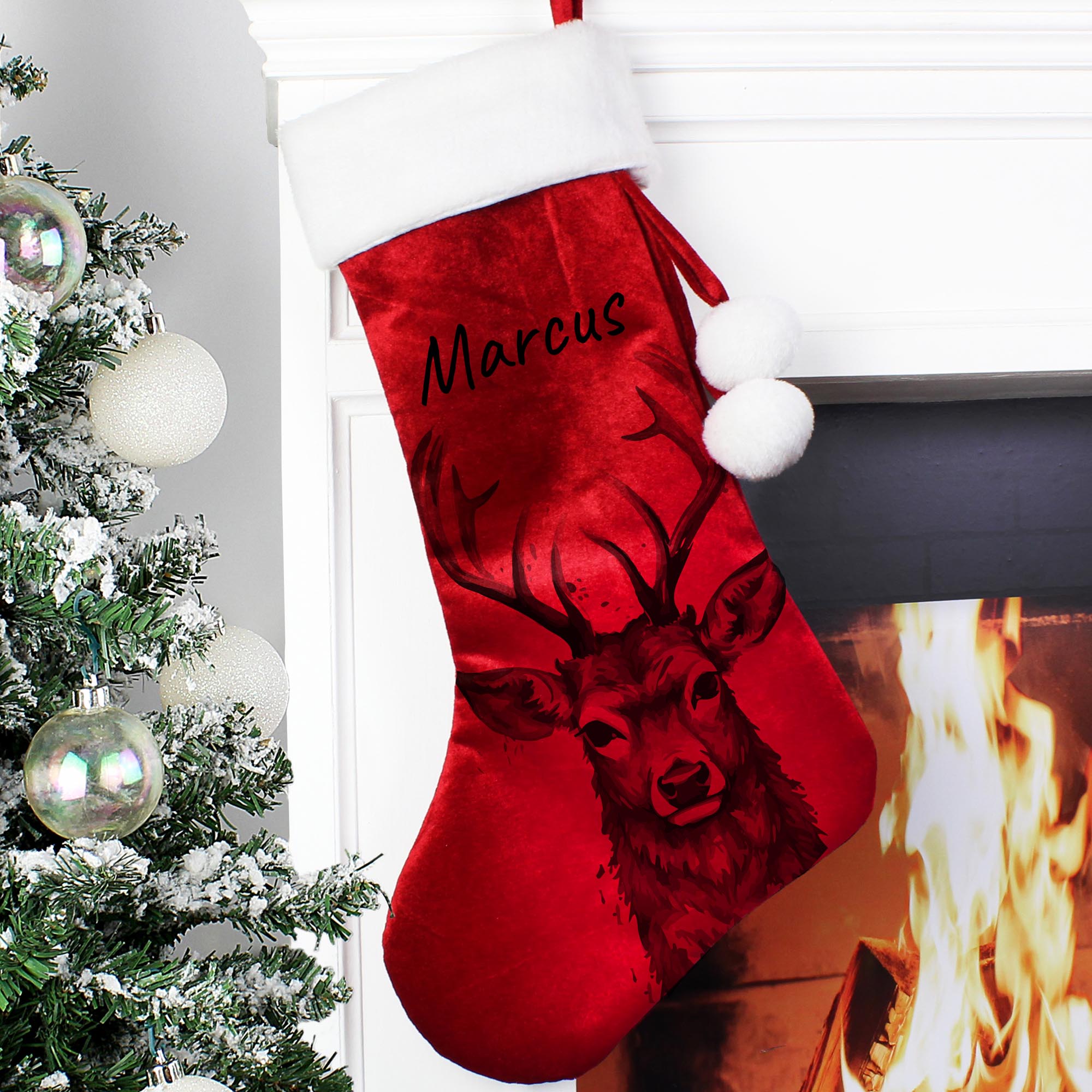 Personalised Stag Red Stocking,  Personalised Stag Red Stocking