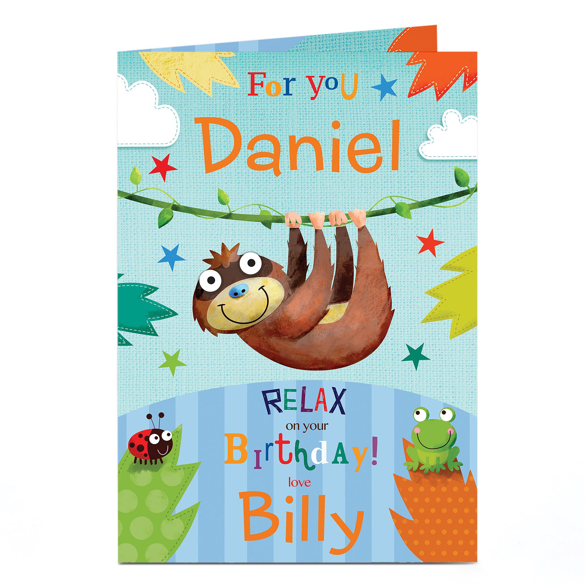Personalised Birthday Card - Cartoon Sloth