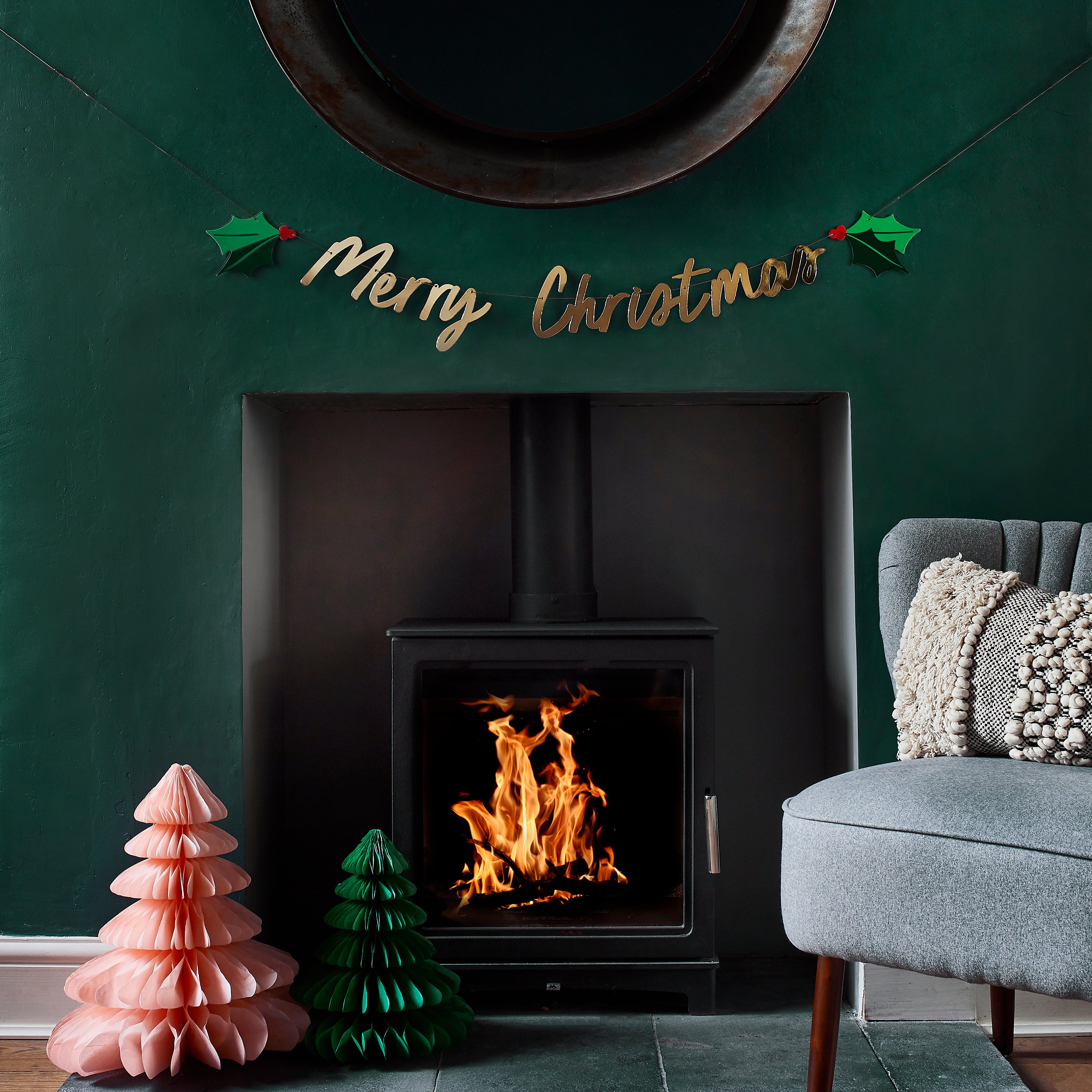 Gold Merry Christmas Holly Card Banner 2m