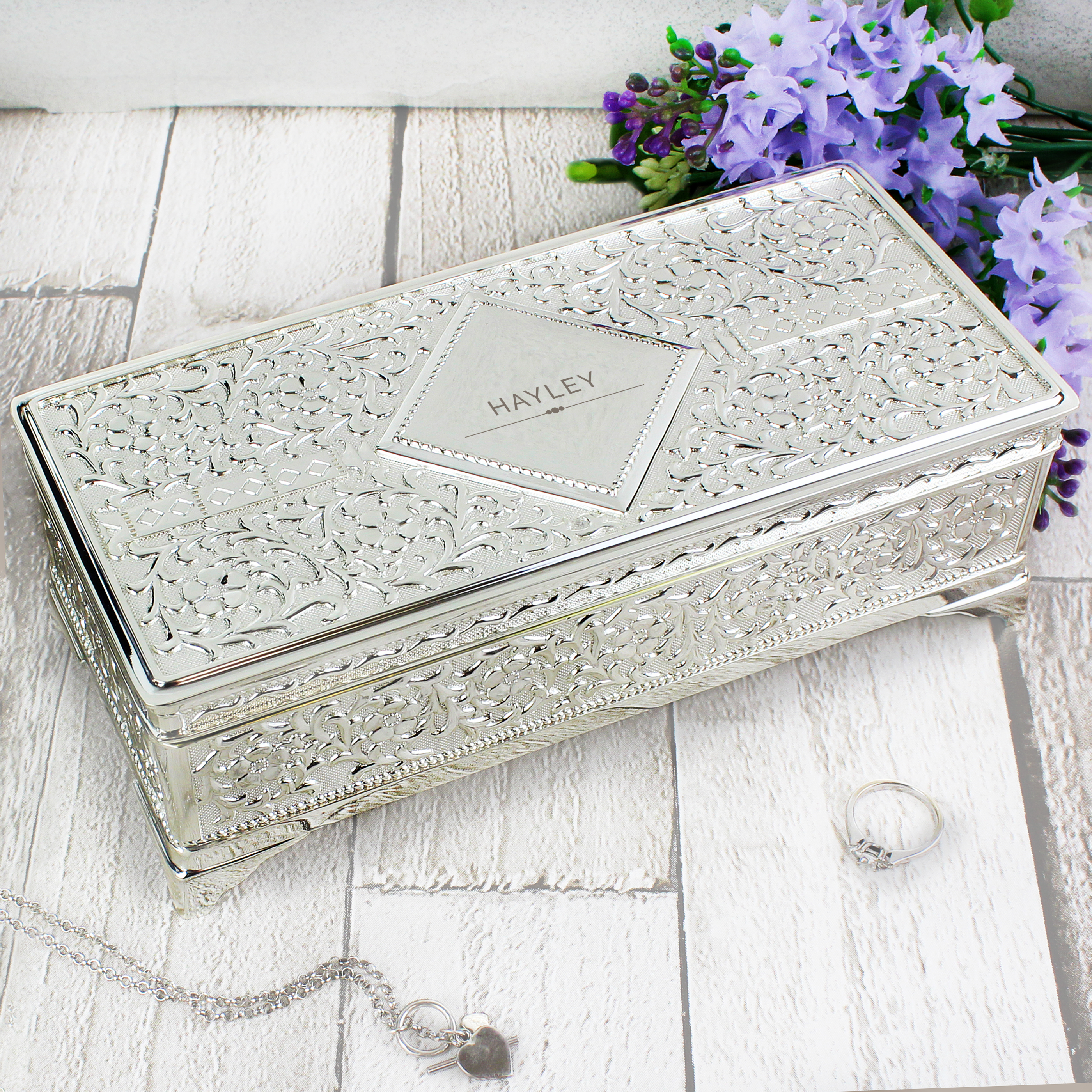 Personalised Antique Style Silver Plated Jewellery Box