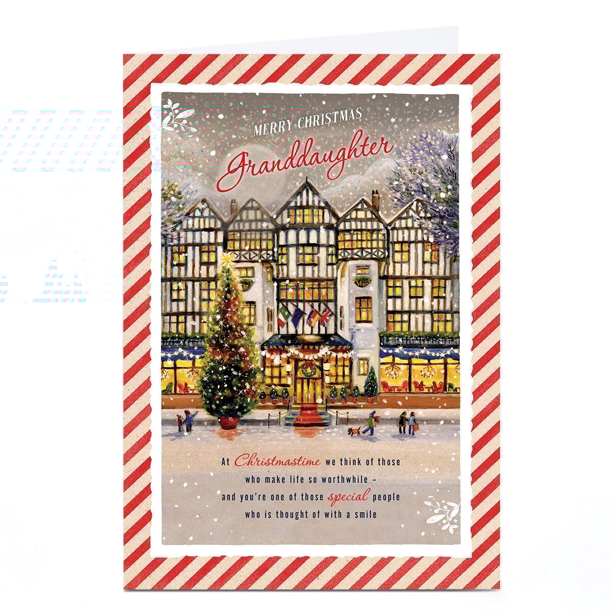 Personalised Christmas Card - Snowy Village Scene, Granddaughter