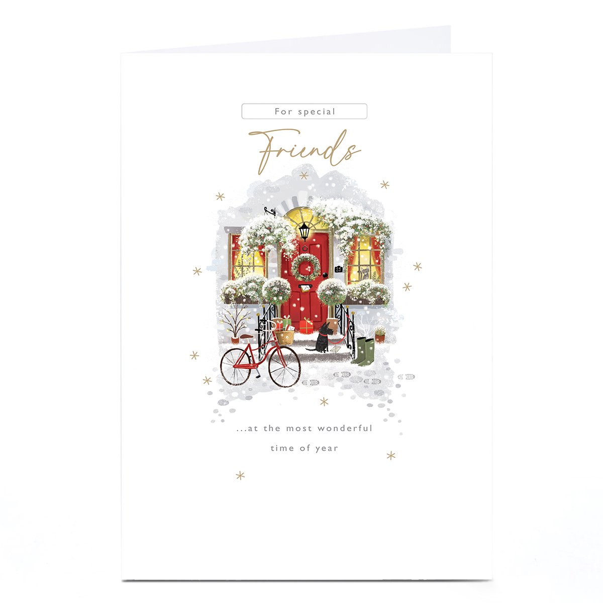 Personalised Christmas Card - Snowy Door Scene, Friends