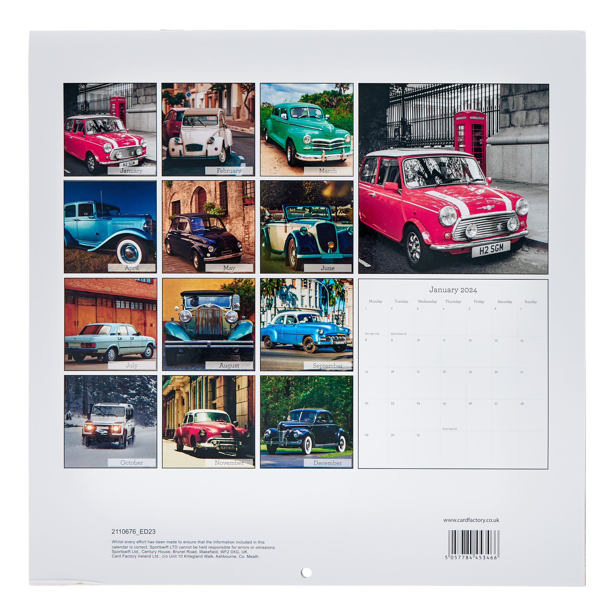 Classic Vintage Cars 2024 Square Calendar