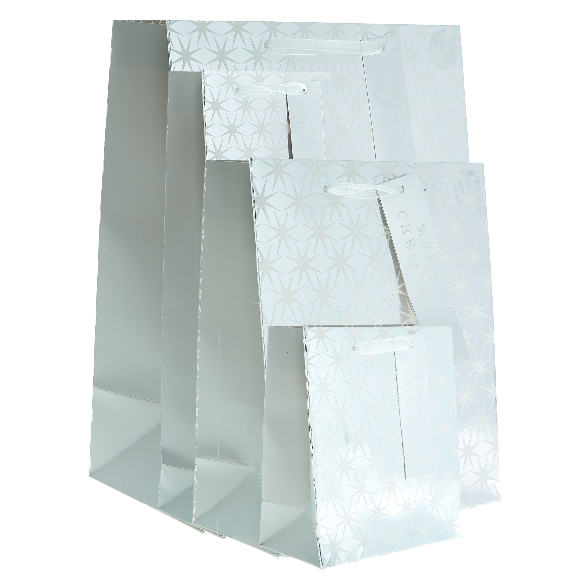 Silver Stars Christmas Gift Bag Bundle - Pack of 8