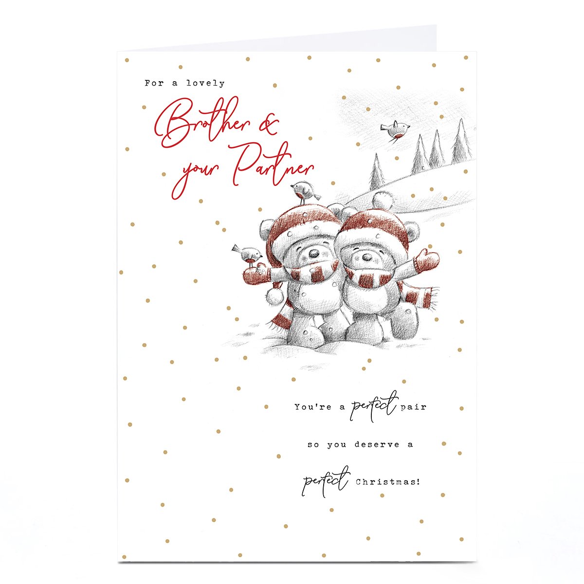 Personalised Christmas Card - Bears in The Snow, Brother & Partner 