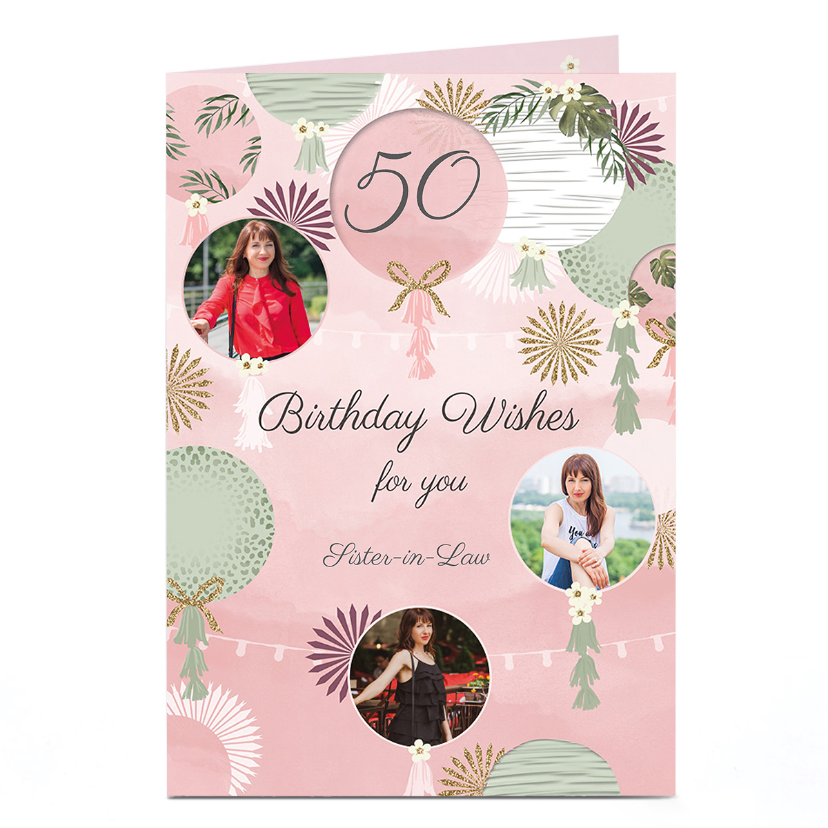 Photo Birthday Card - Pink Birthday Wishes, Sister-in-Law, Editable Age