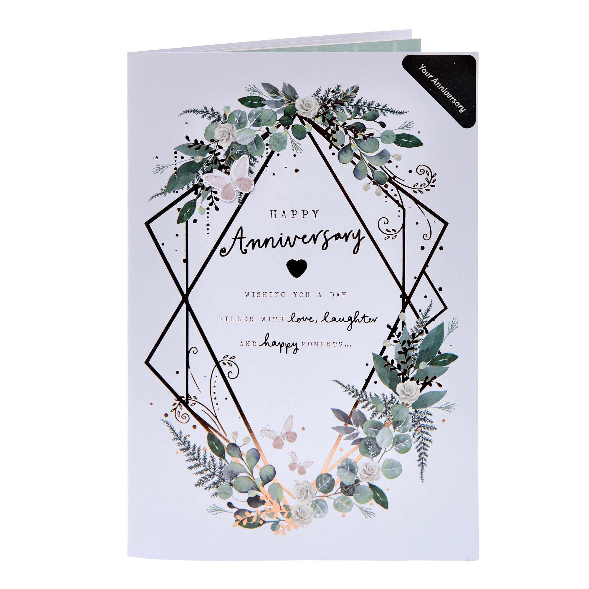 Geometric White Roses Wedding Anniversary Card