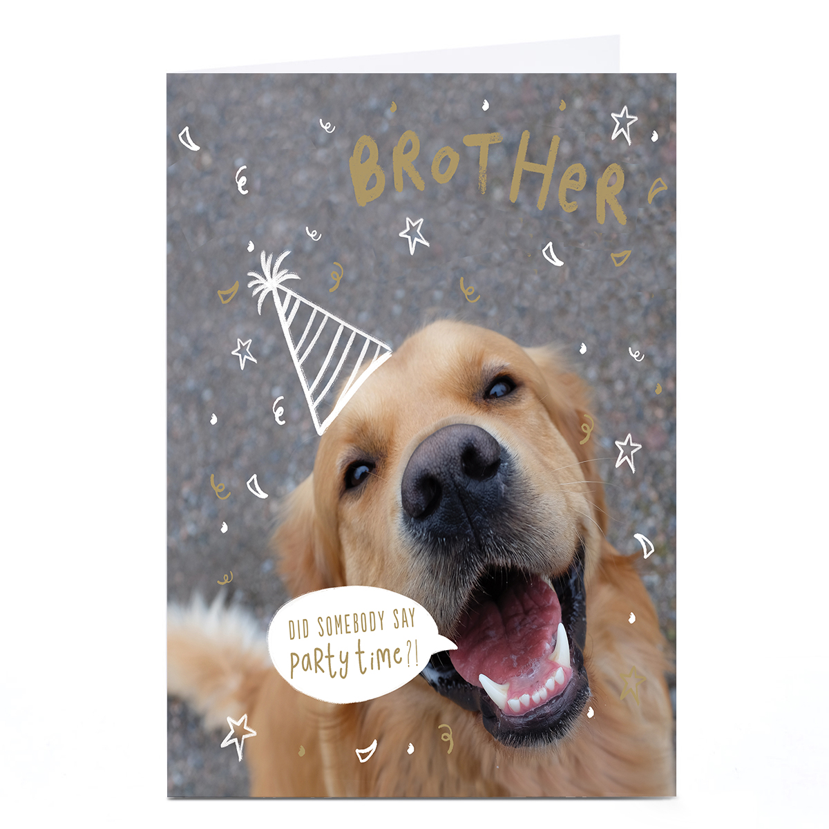 Personalised Birthday Card - Party Time Dog, Brother