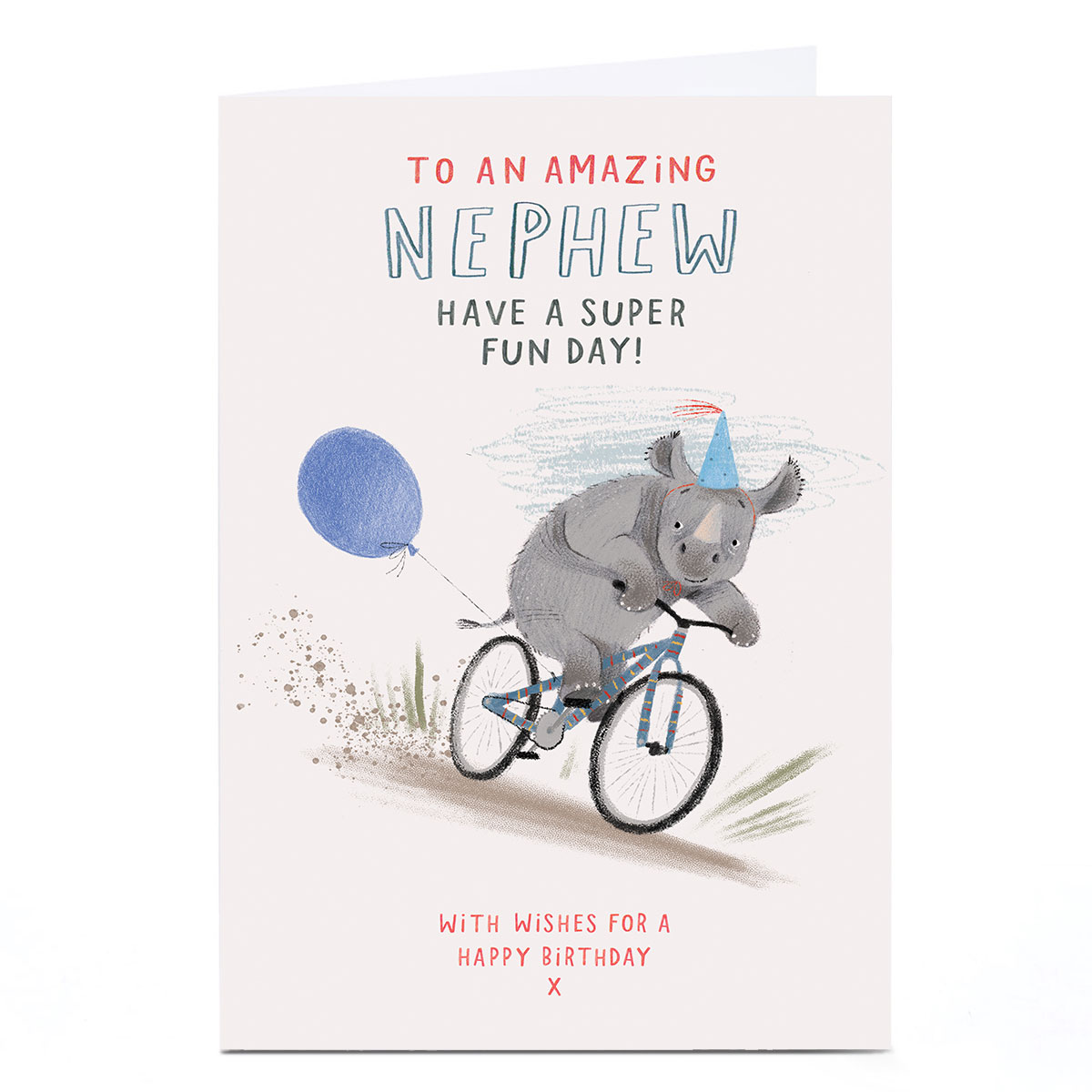 Personalised Birthday Card - Rhino Bike Race, Nephew