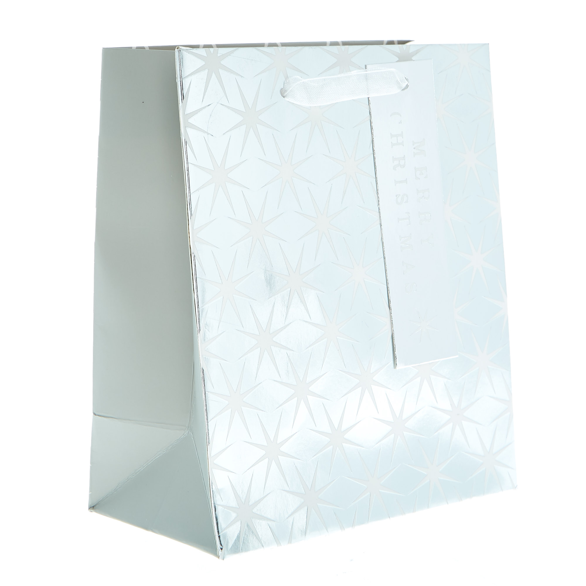 Small Portrait White & Silver Stars Christmas Gift Bag