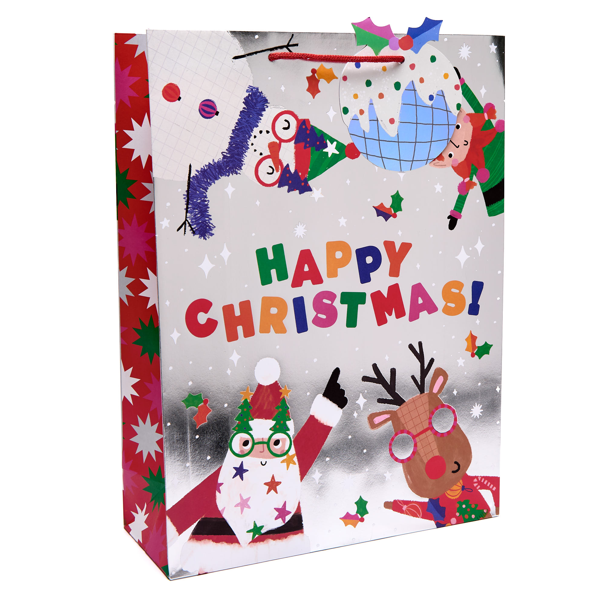 Silver Christmas Characters Extra Large Portrait Gift Bag