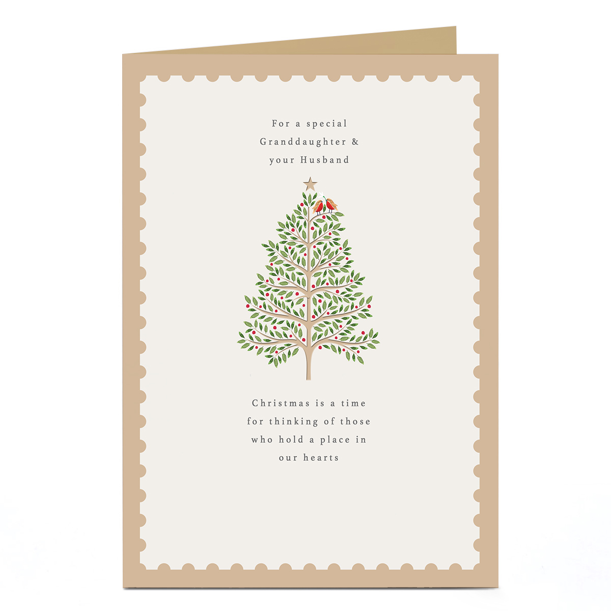 Christmas Card - Robins in Tree, Granddaughter & Your Husband