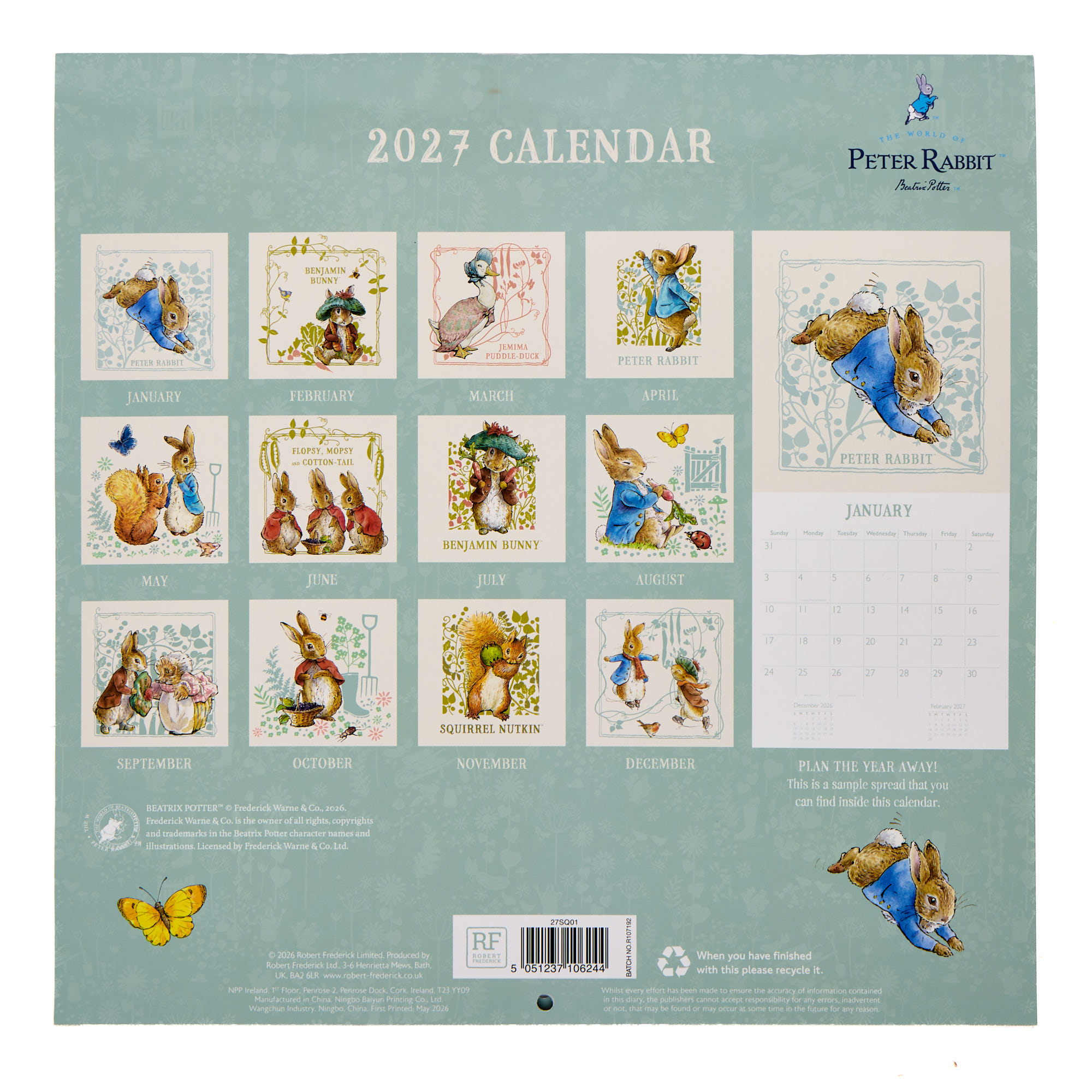 Peter Rabbit 2027 Square Wall Calendar
