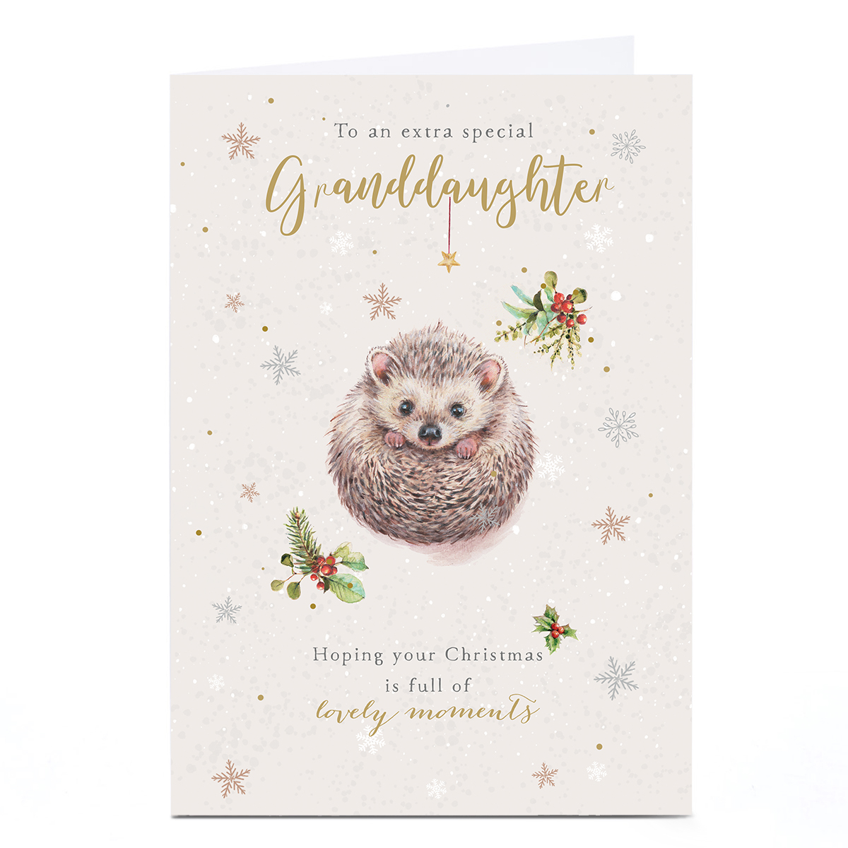 Personalised Christmas Card - Hedgehog Curled Up, Granddaughter