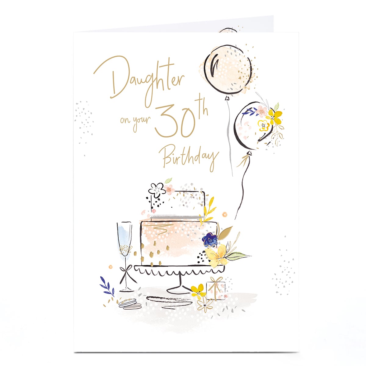 30th Birthday Card - Cake Fizz Balloons, Daughter