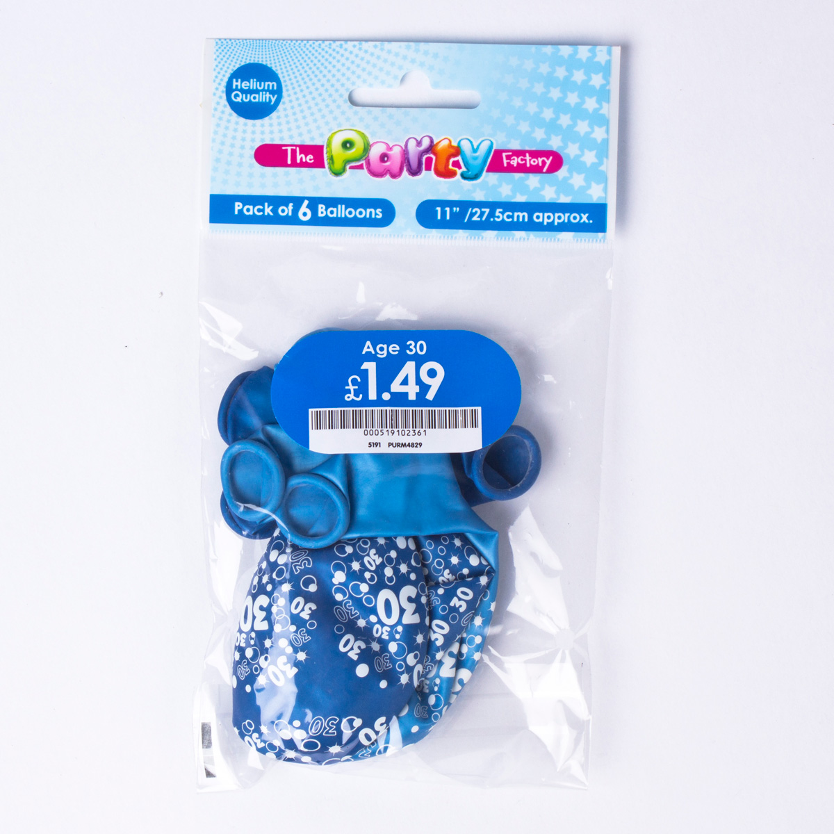 Metallic Blue 30th Birthday Helium Latex Balloons - Pack Of 6
