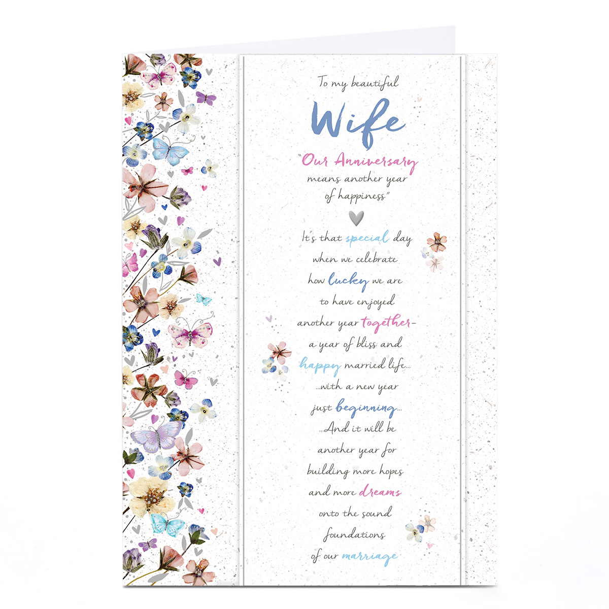 Personalised Anniversary Card - Floral with Butterflies, Wife
