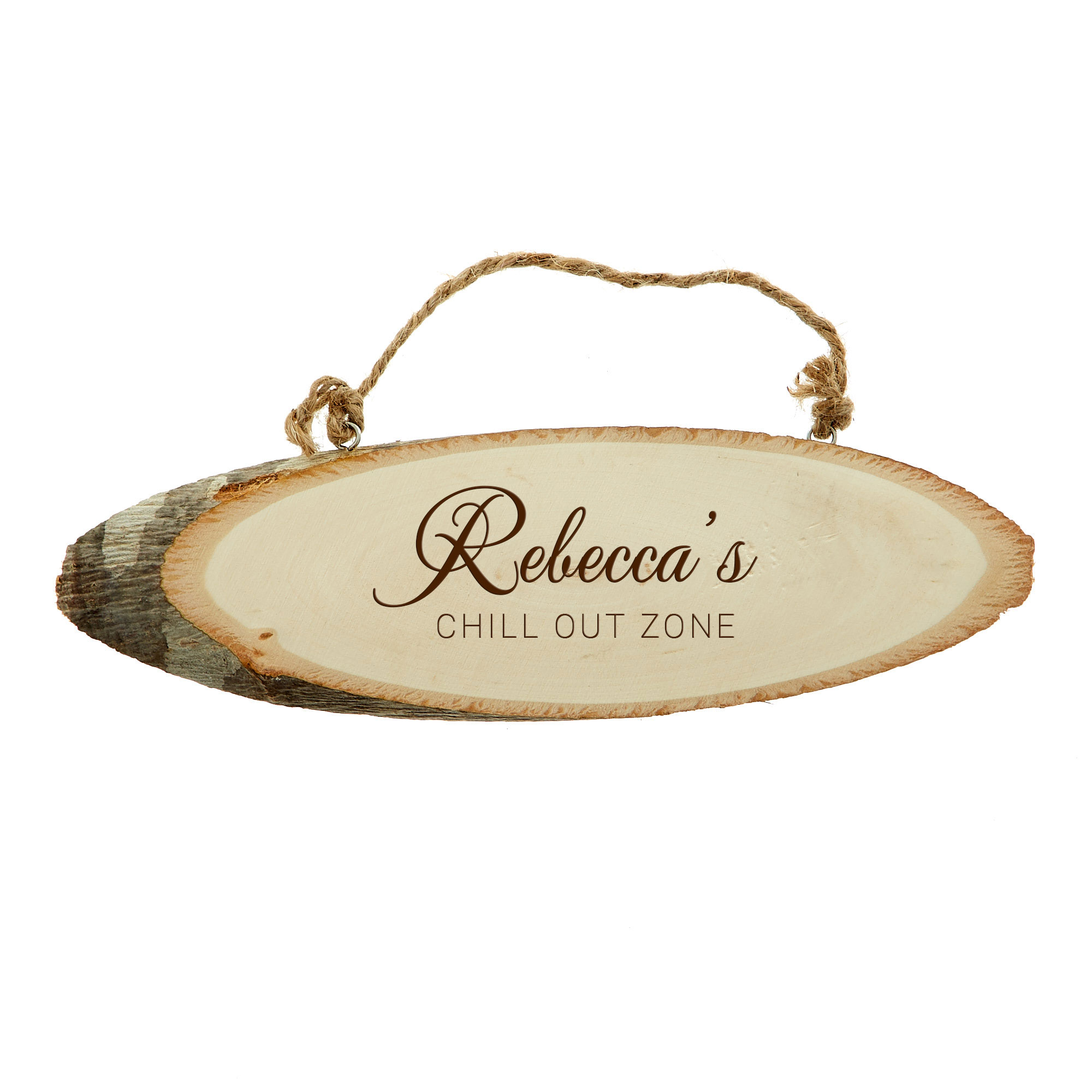 Personalised Engraved Hanging Natural Wooden Log Sign