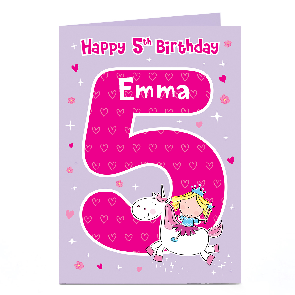 Personalised 5th Birthday Card - Princess On A Unicorn